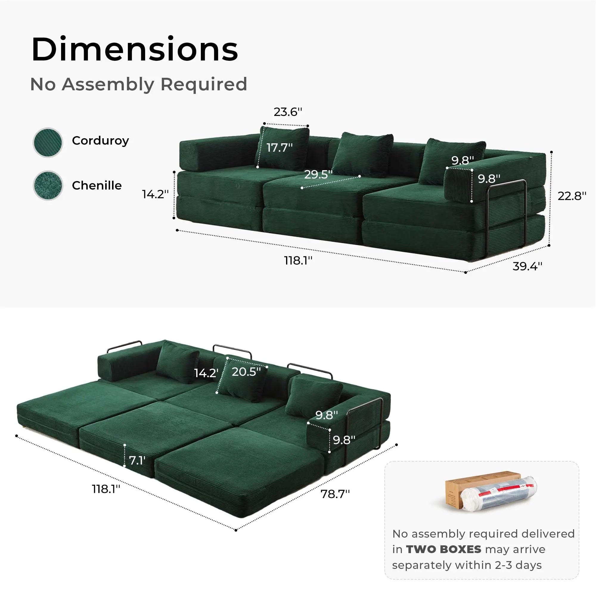 Selene Compressed Modular Sofa Bed-14.2" Seat Height