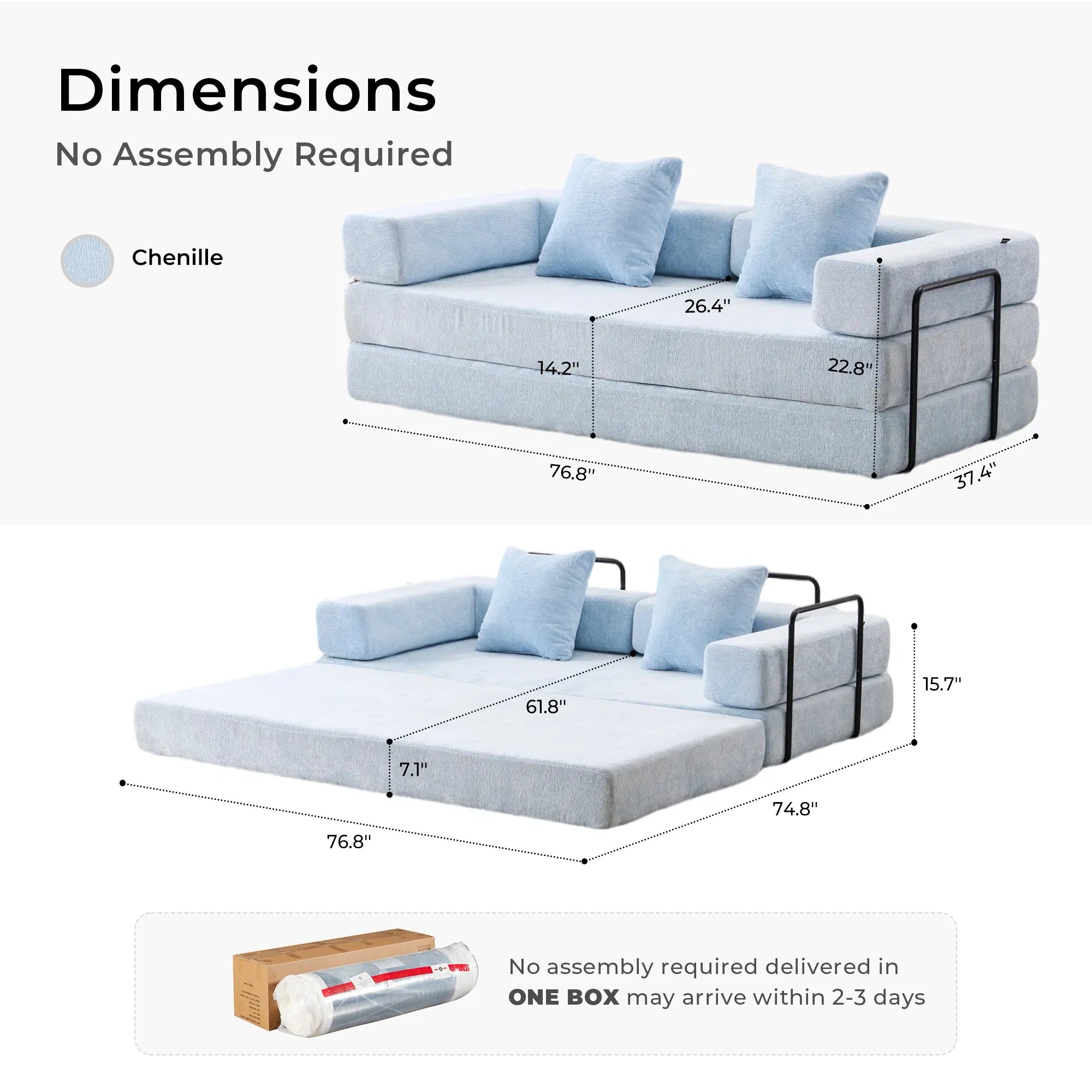 Selene Compressed Modular Sofa Bed-14.2" Seat Height