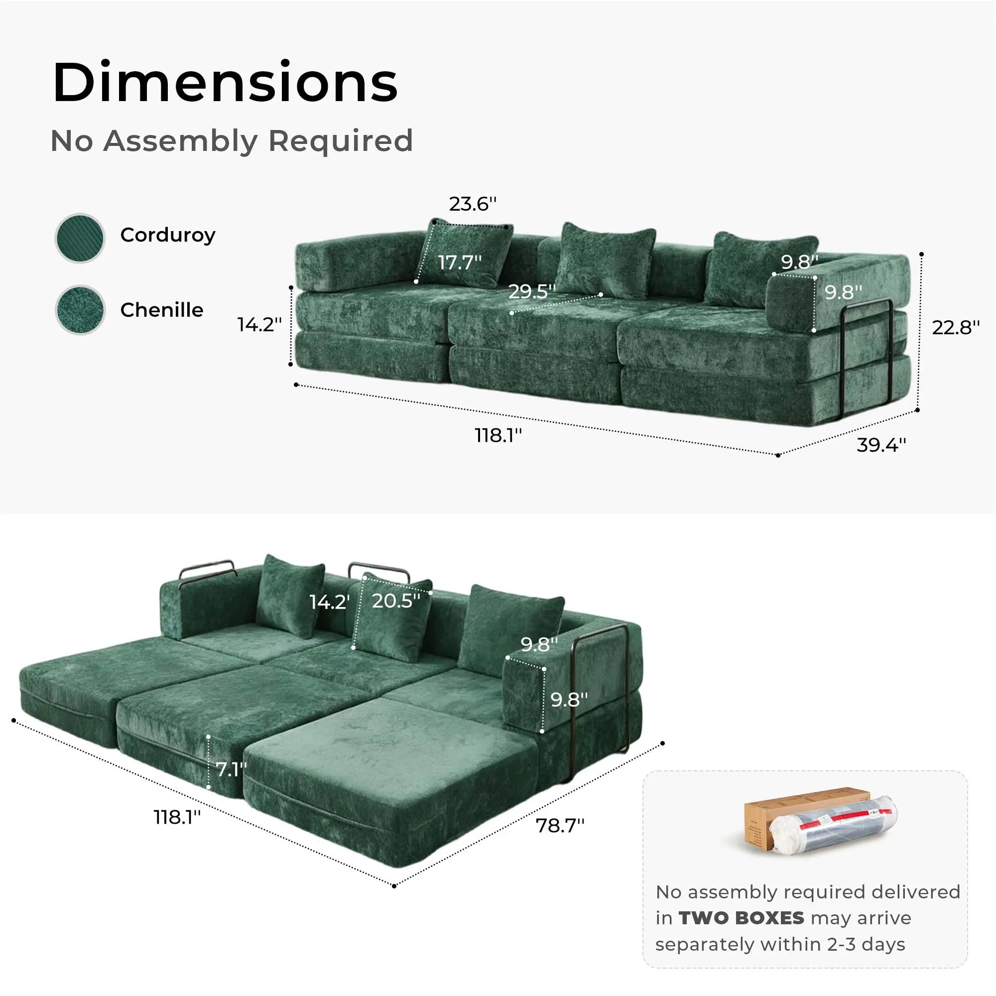 Selene Compressed Modular Sofa Bed-14.2" Seat Height