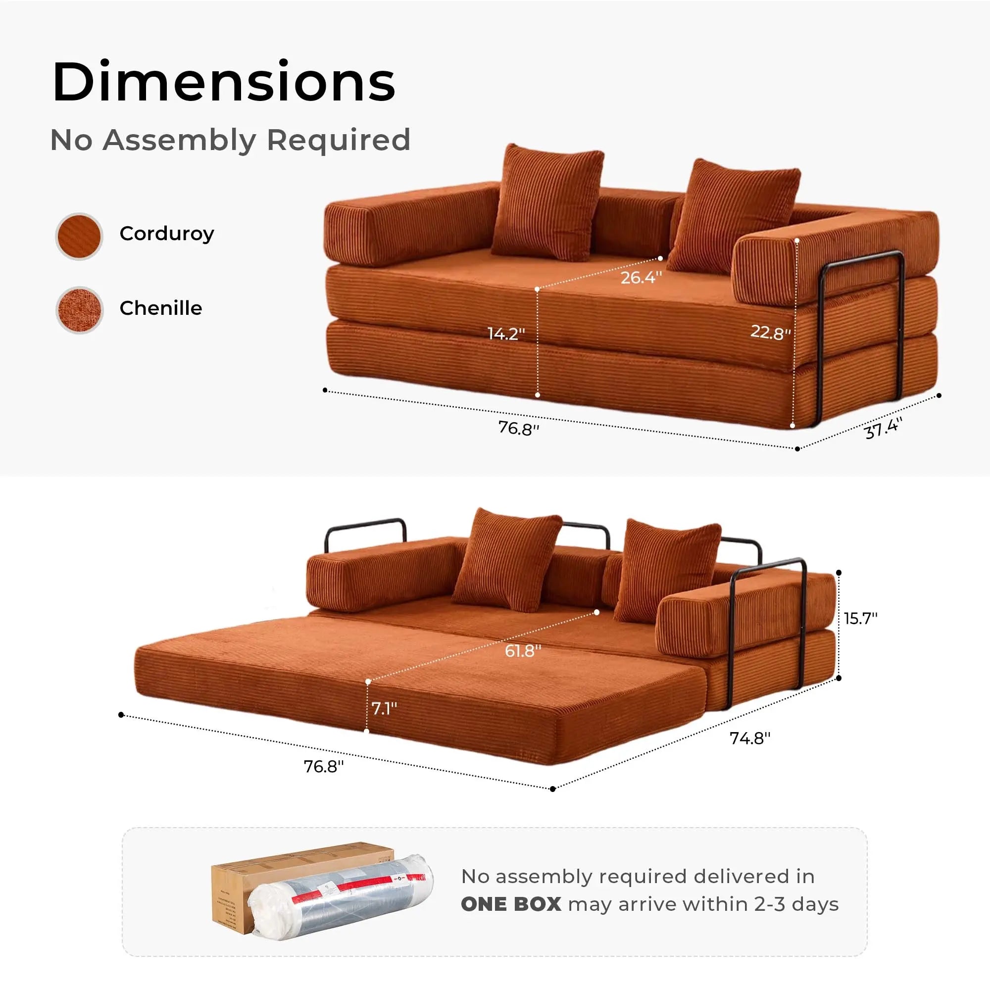 Selene Compressed Modular Sofa Bed-14.2" Seat Height