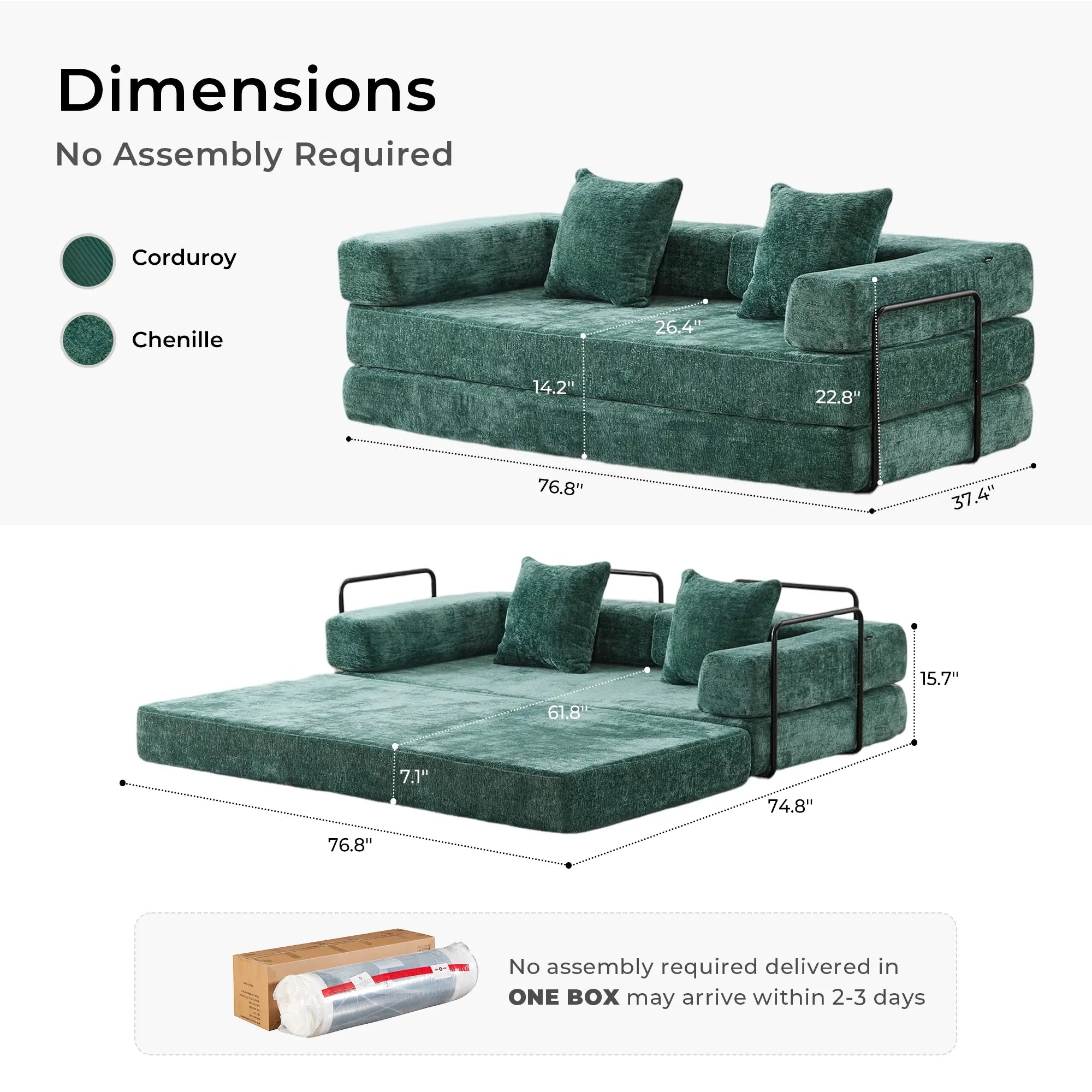 Selene Compressed Modular Sofa Bed-14.2" Seat Height