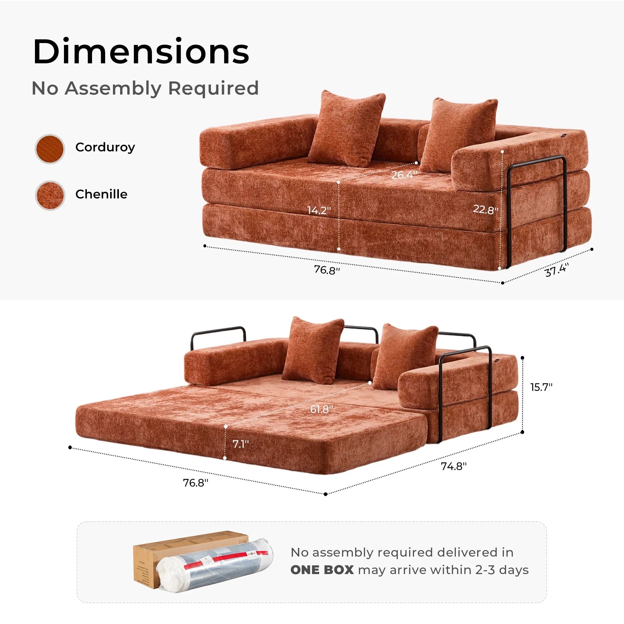 Selene Compressed Modular Sofa Bed-14.2" Seat Height