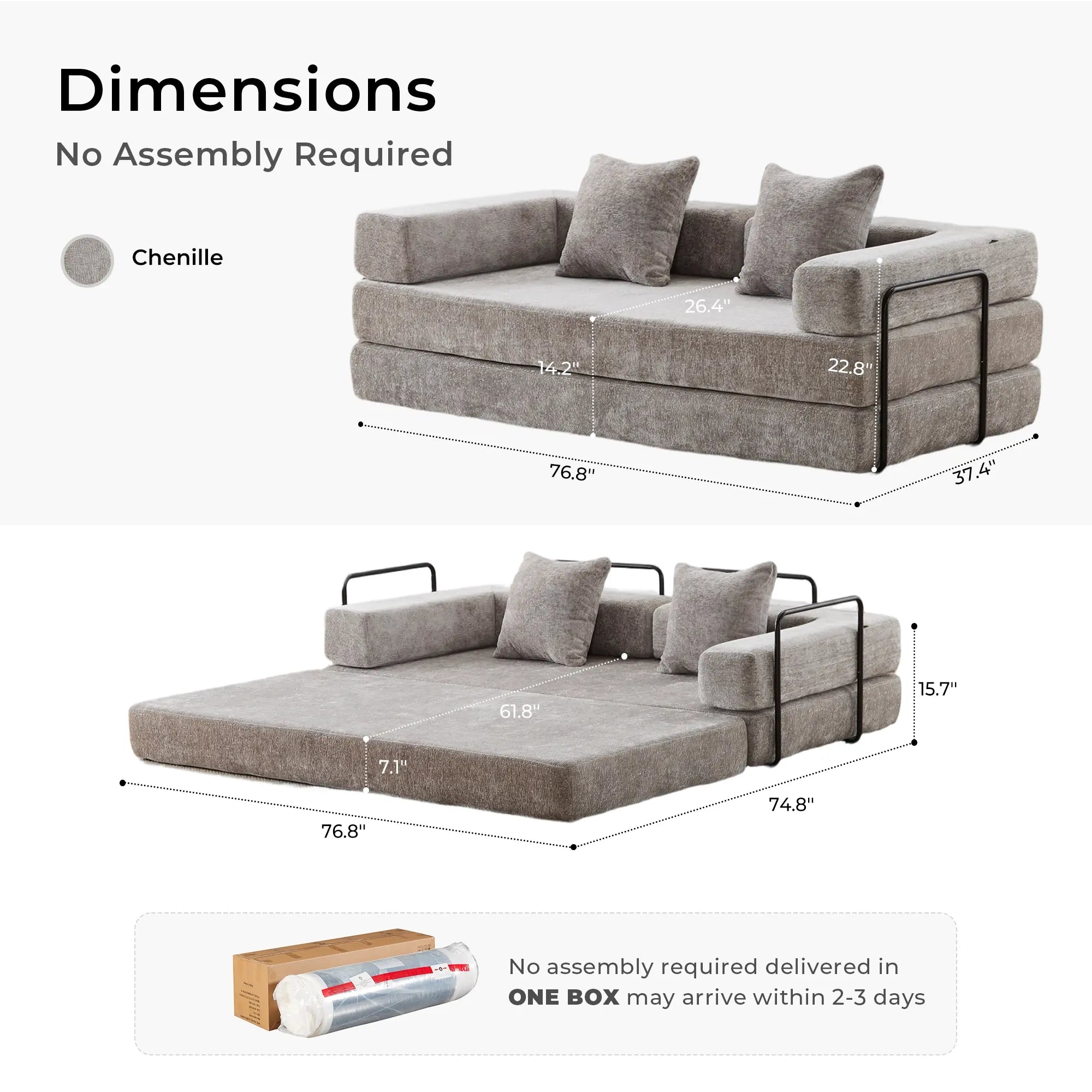 Selene Compressed Modular Sofa Bed-14.2" Seat Height