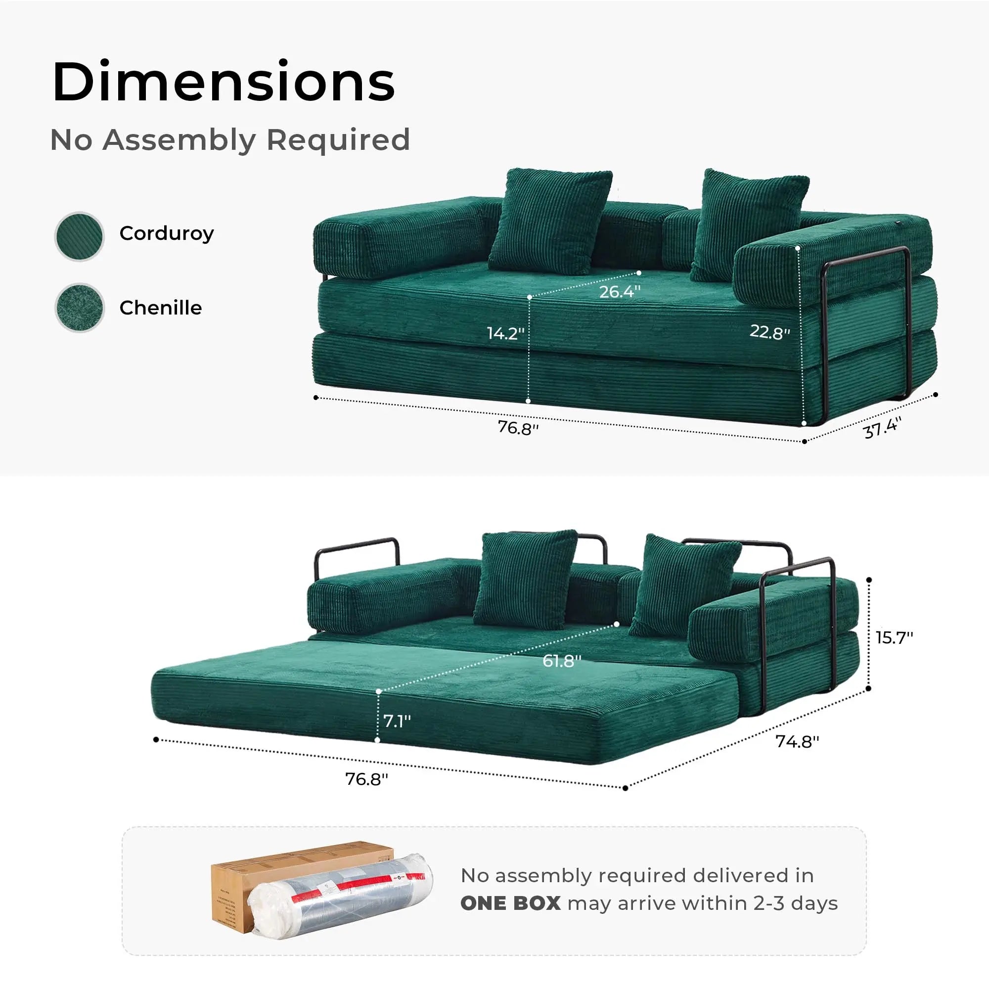 Selene Compressed Modular Sofa Bed-14.2" Seat Height