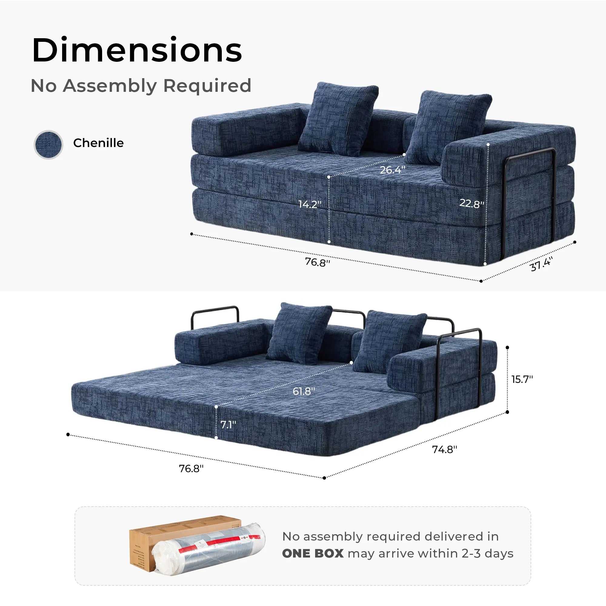 Selene Compressed Modular Sofa Bed-14.2" Seat Height