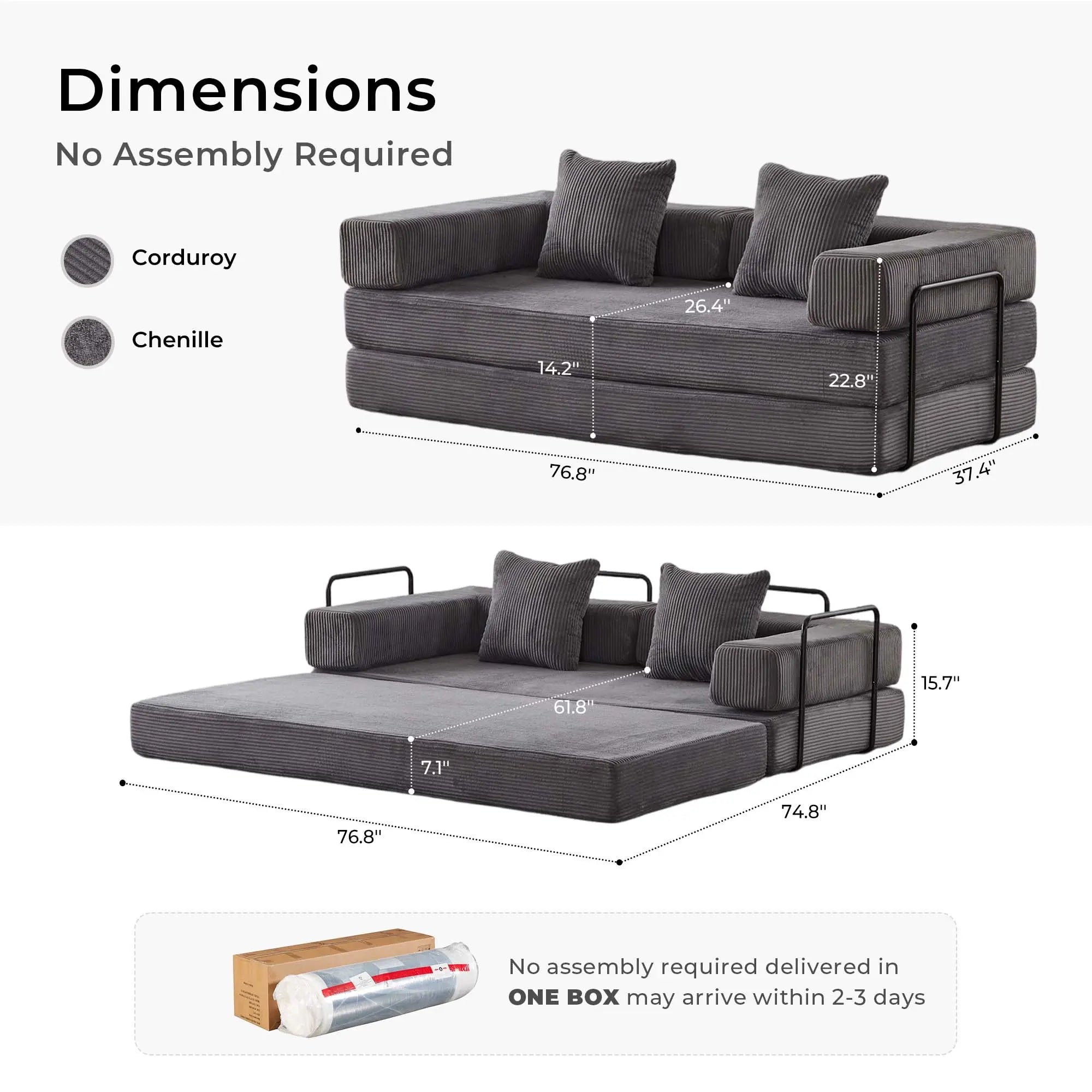 Selene Compressed Modular Sofa Bed-14.2" Seat Height