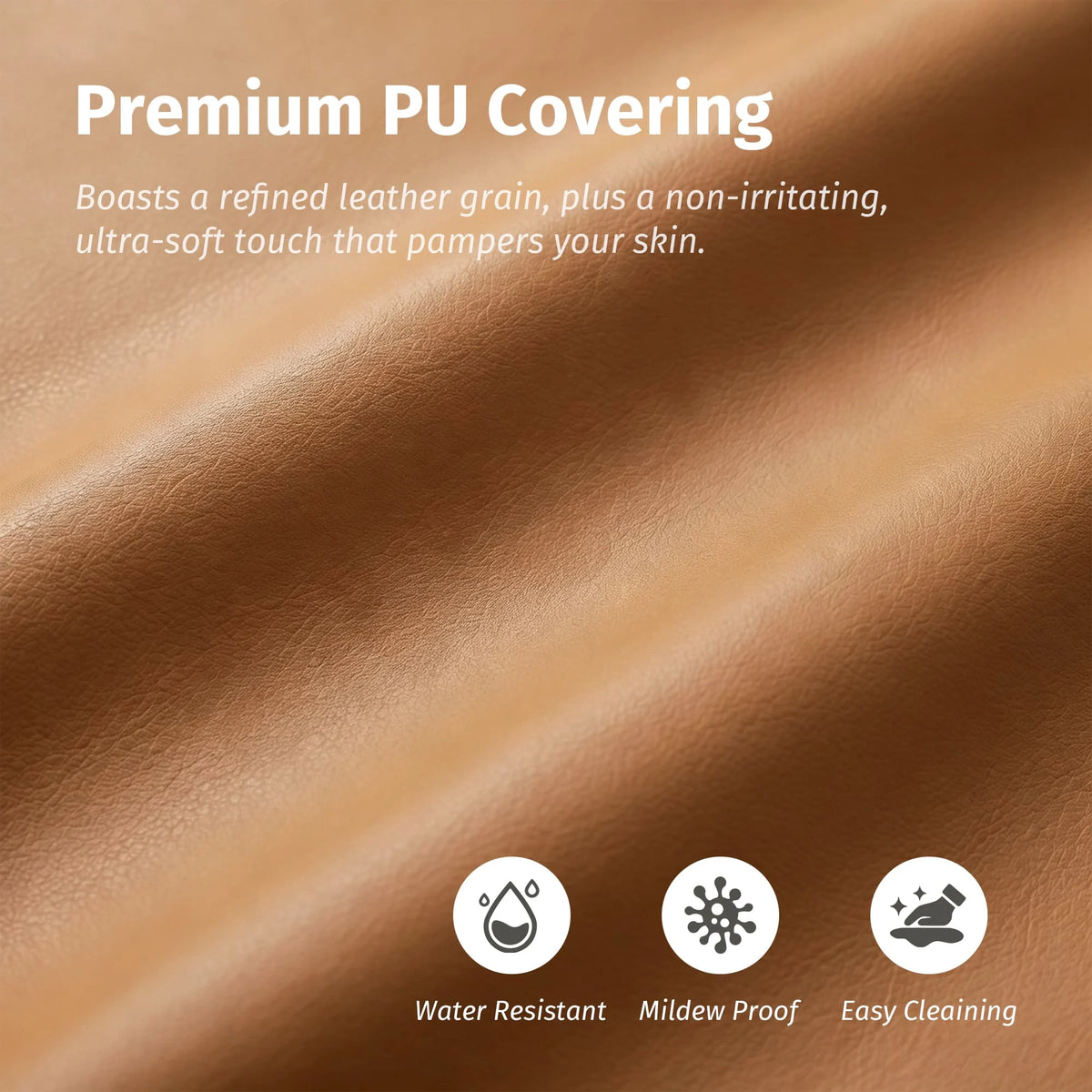 Close-up of burnt orange PU leather covering with water-resistant and easy-cleaning finish