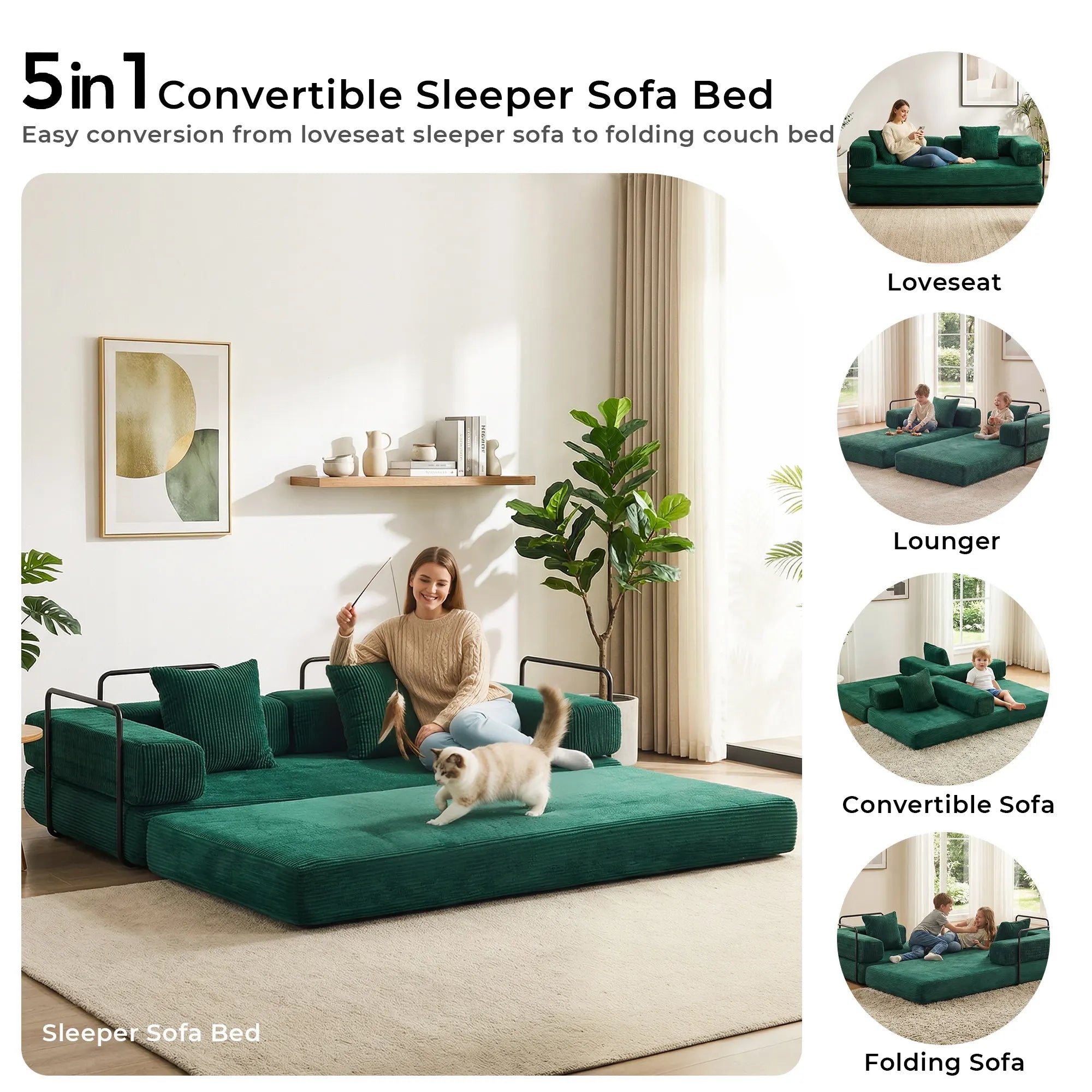 Selene Compressed Modular Sofa Bed-14.2" Seat Height