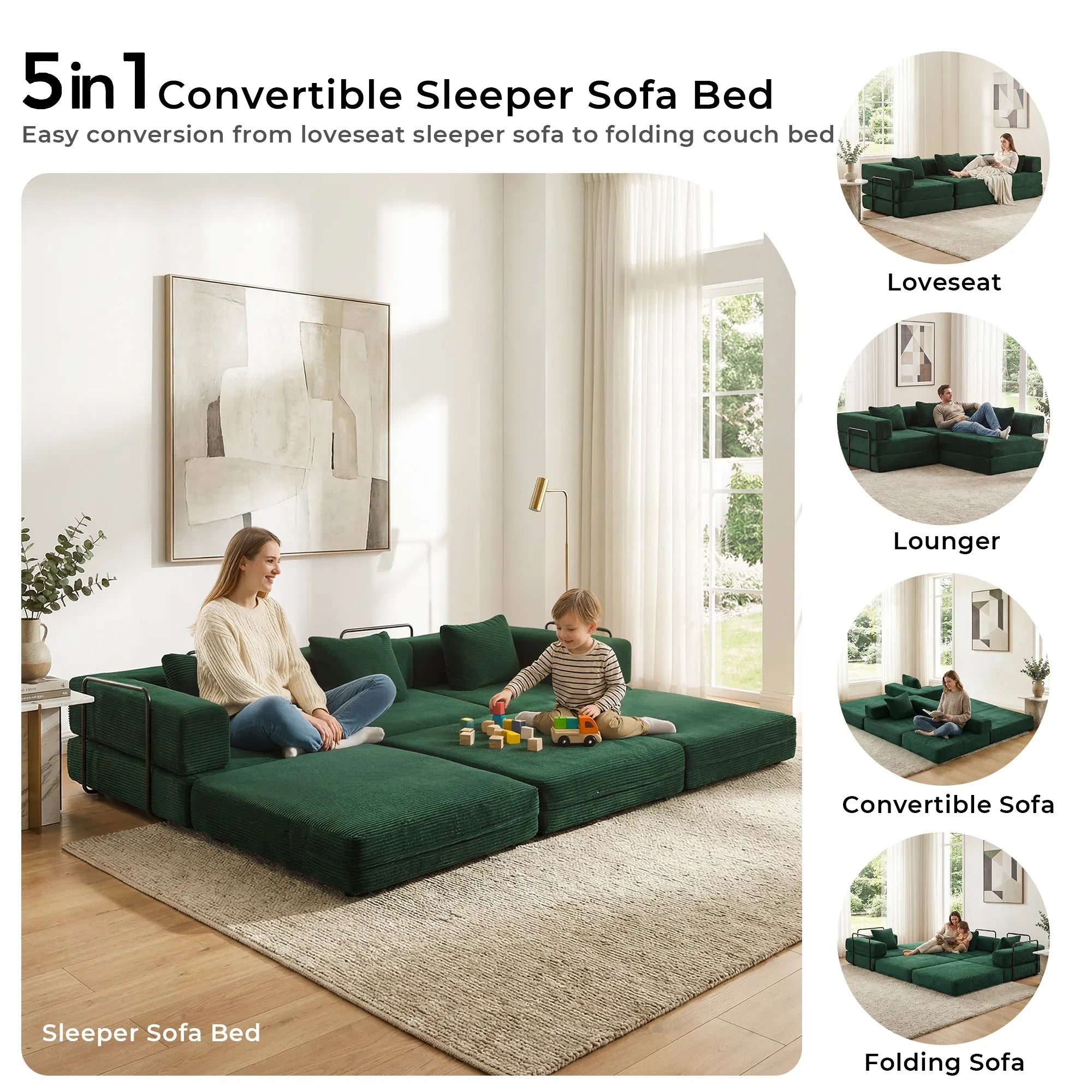 Selene Compressed Modular Sofa Bed-14.2" Seat Height