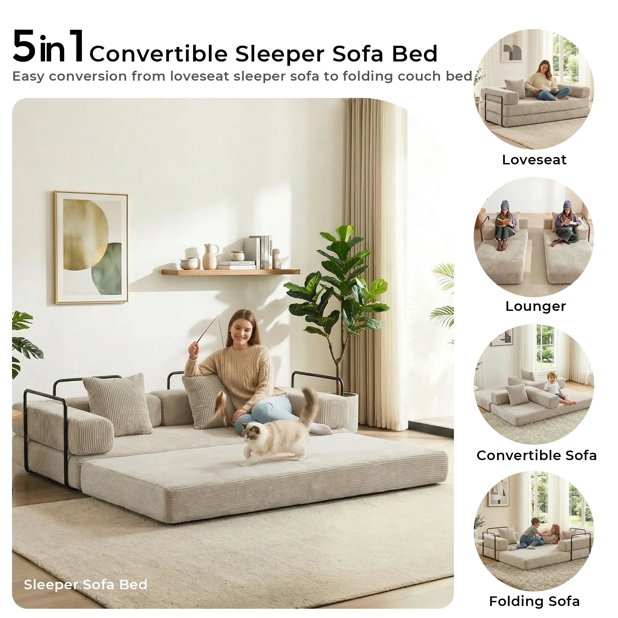 Selene Compressed Modular Sofa Bed-14.2" Seat Height