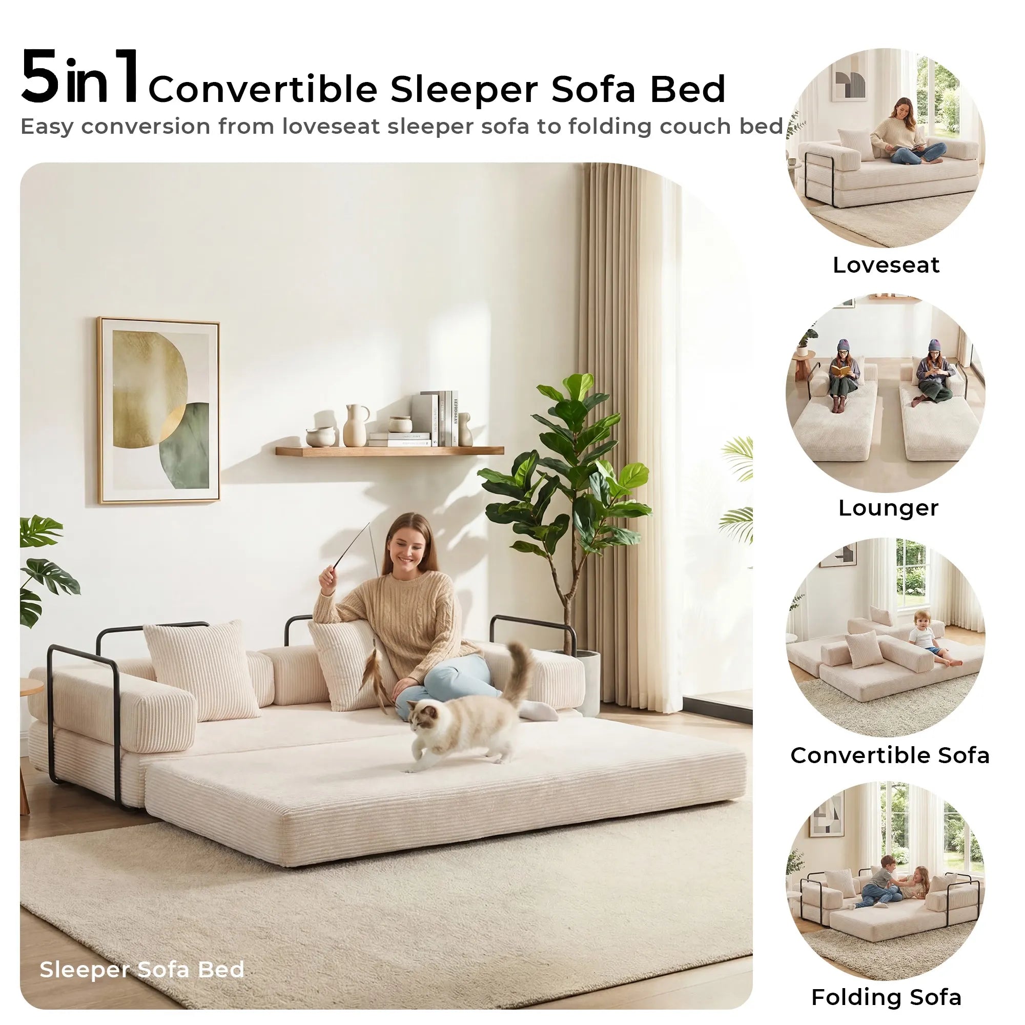 Selene Compressed Modular Sofa Bed-14.2" Seat Height