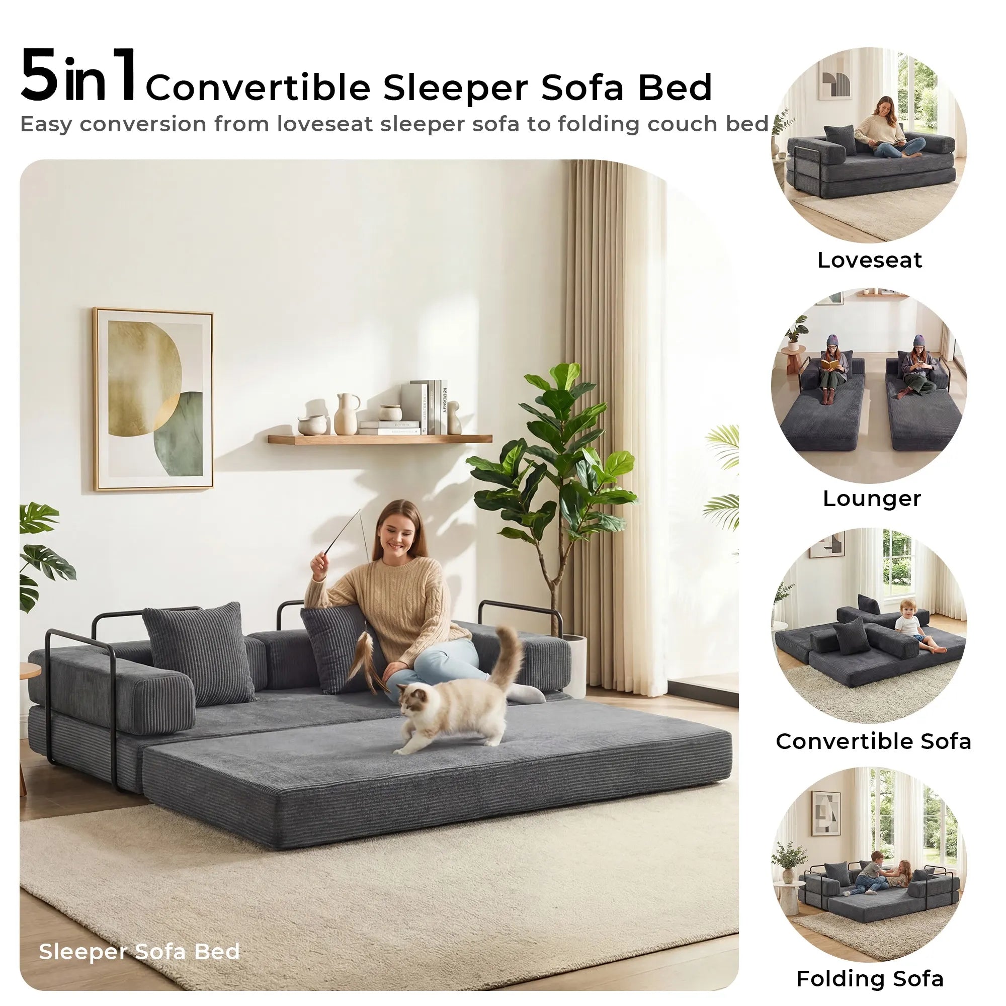 Selene Compressed Modular Sofa Bed-14.2" Seat Height