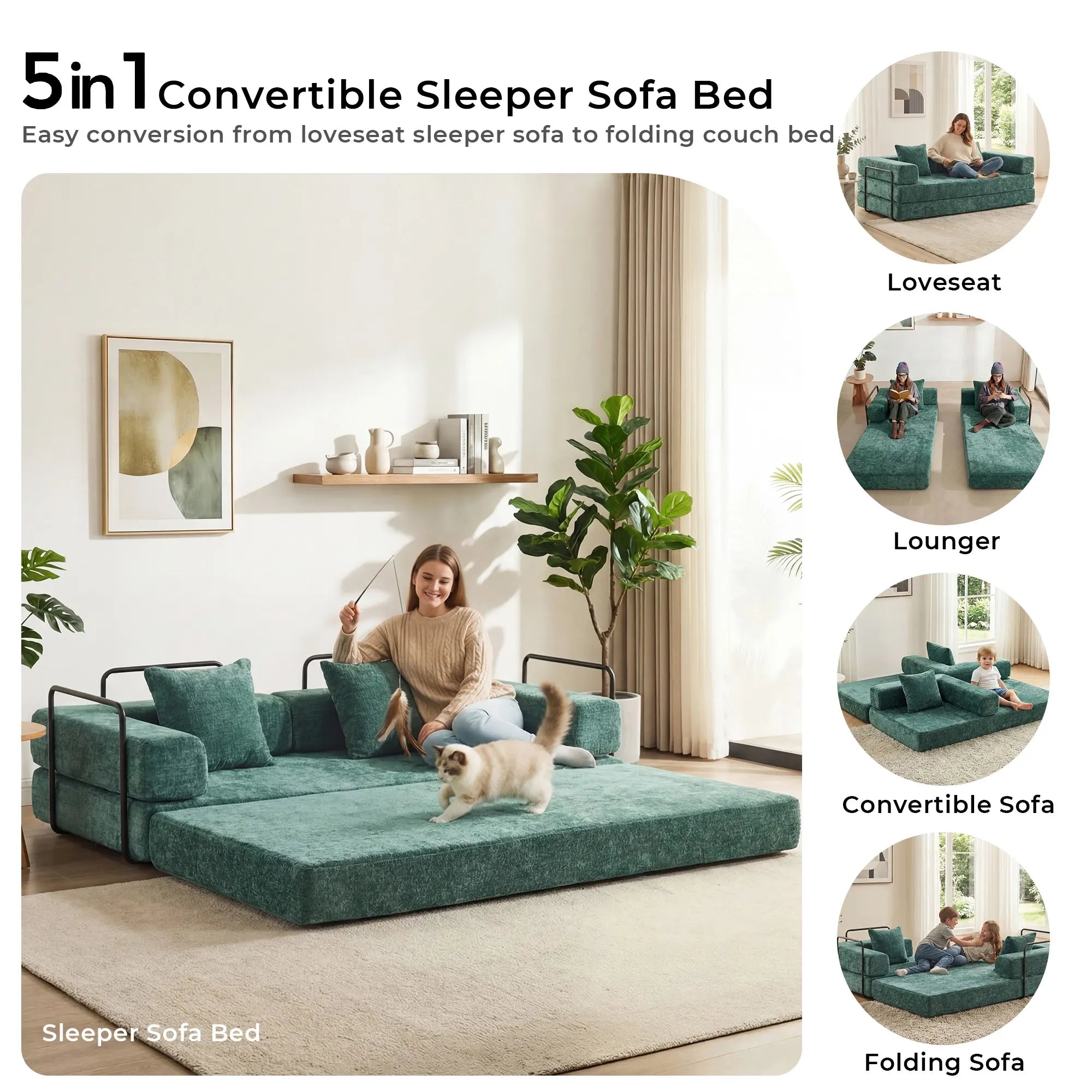 Selene Compressed Modular Sofa Bed-14.2" Seat Height