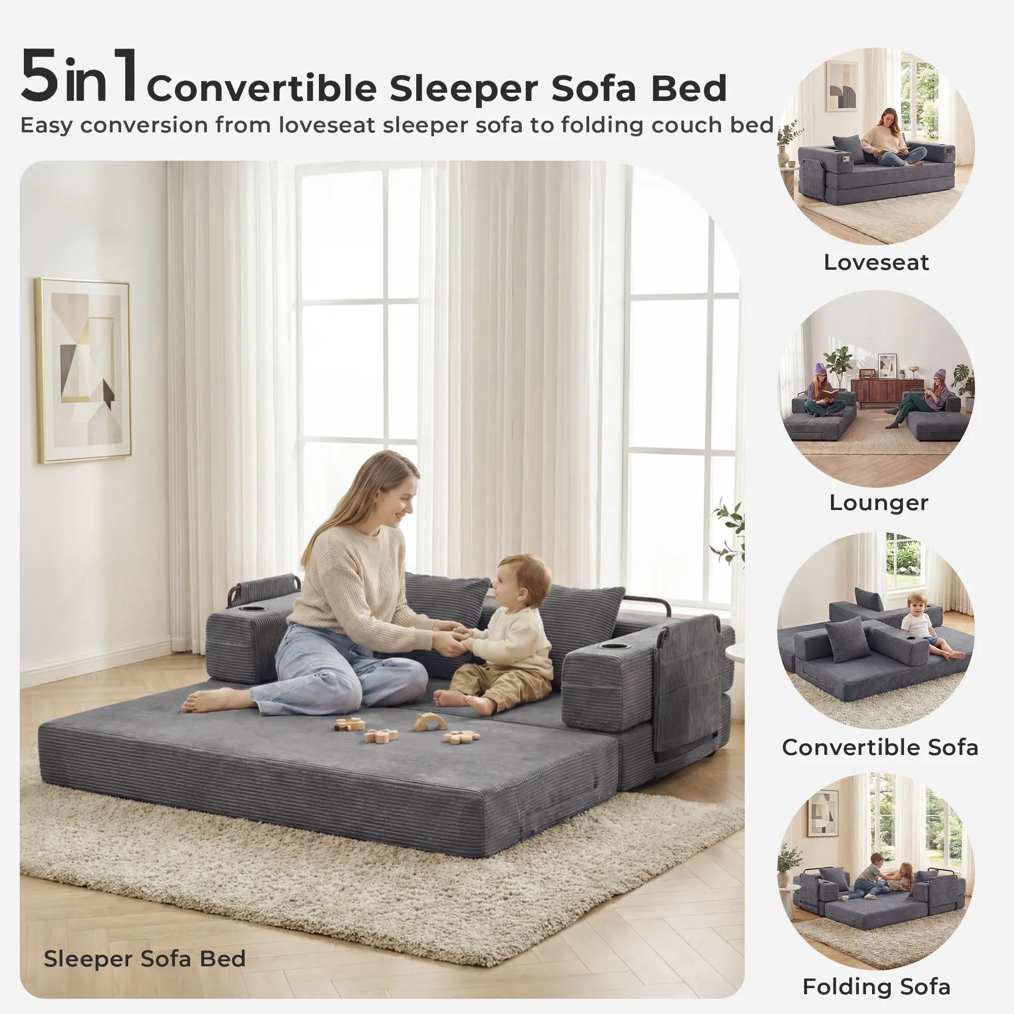 Selene Compressed Modular Sofa Bed-14.2" Seat Height