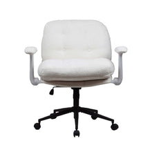 White office chair with flip armrests and five-star base, shown front view