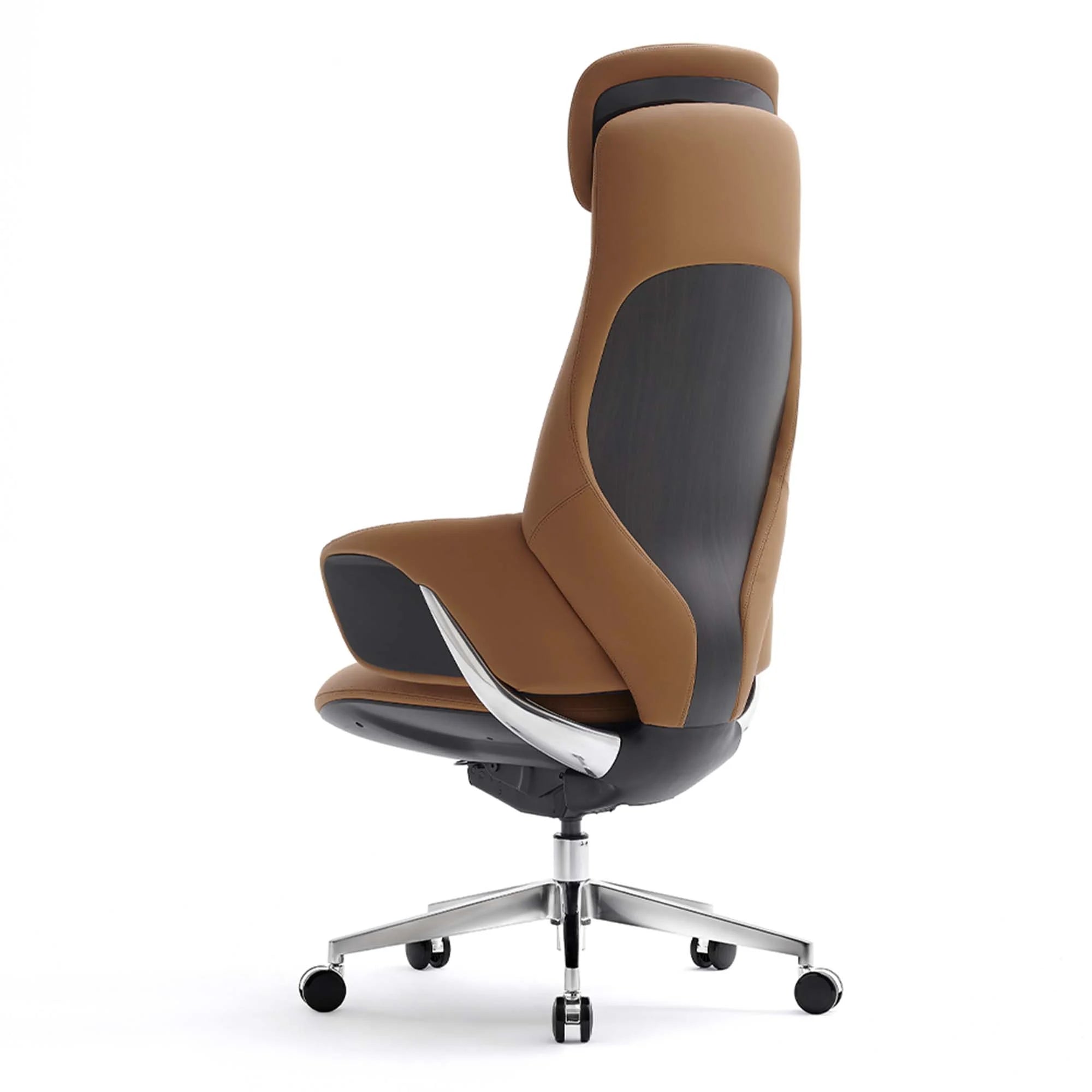 Leather office chair with lumbar support, tan back and seat with black side panels