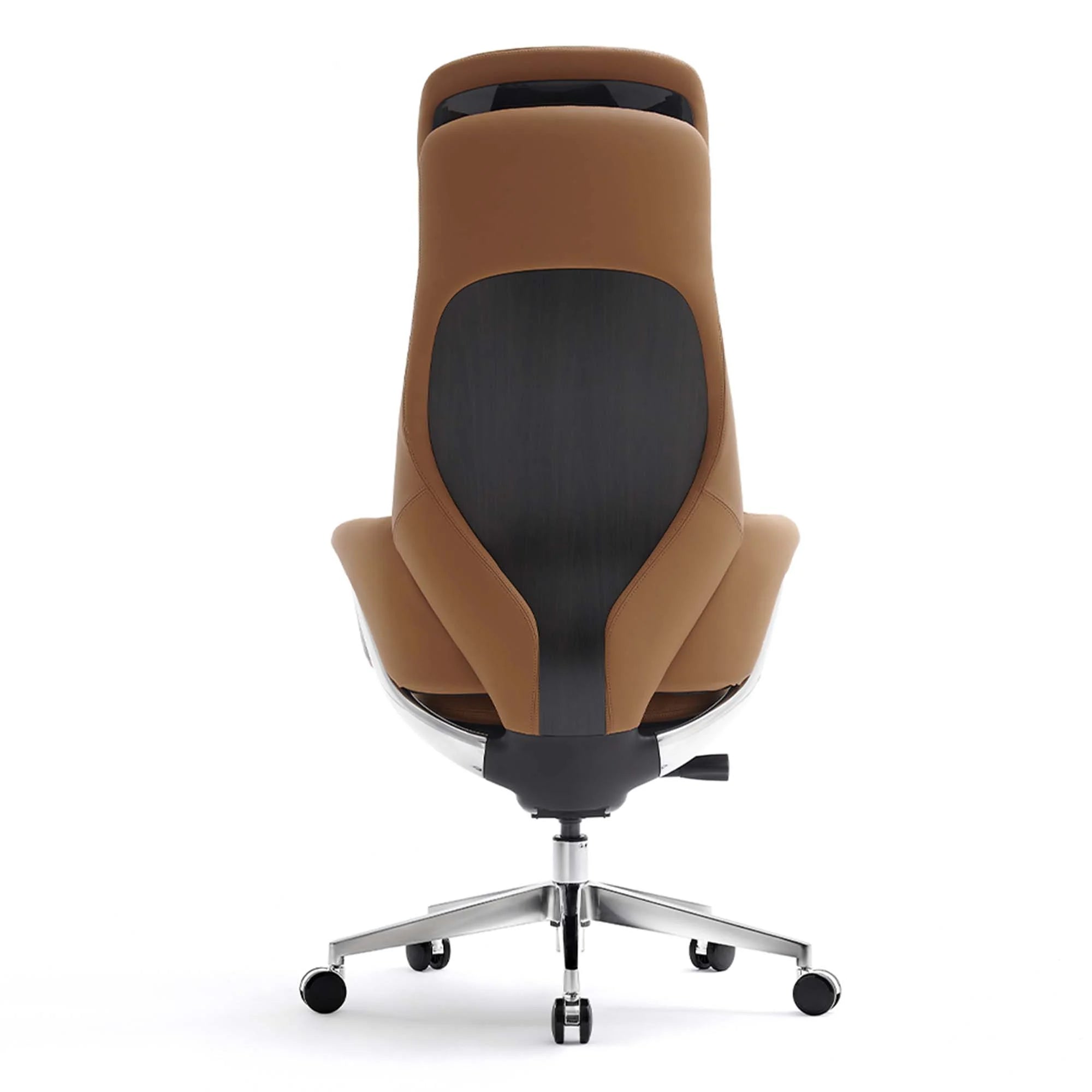 Leather office chair with lumbar support, tan seat with black back panel