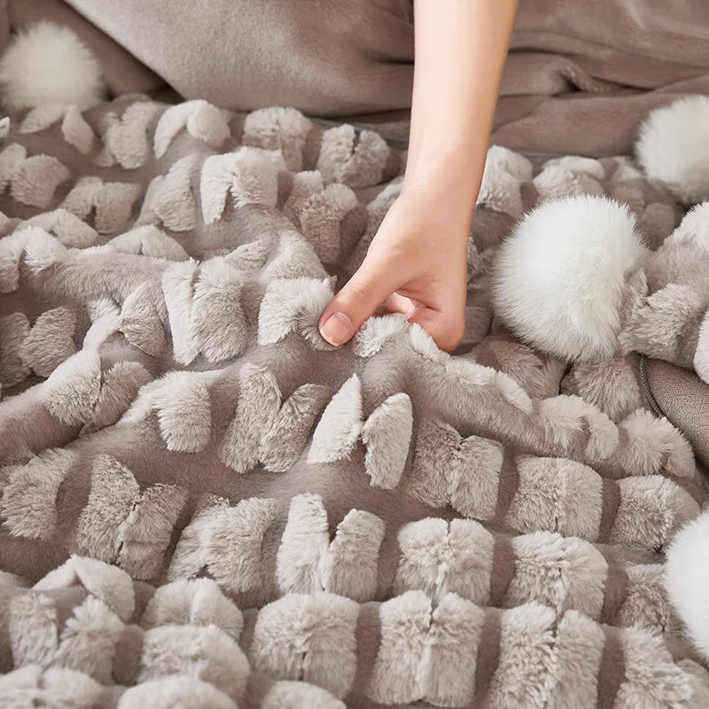 Plush hidden blanket fabric in taupe with dense raised pile and rounded bumps