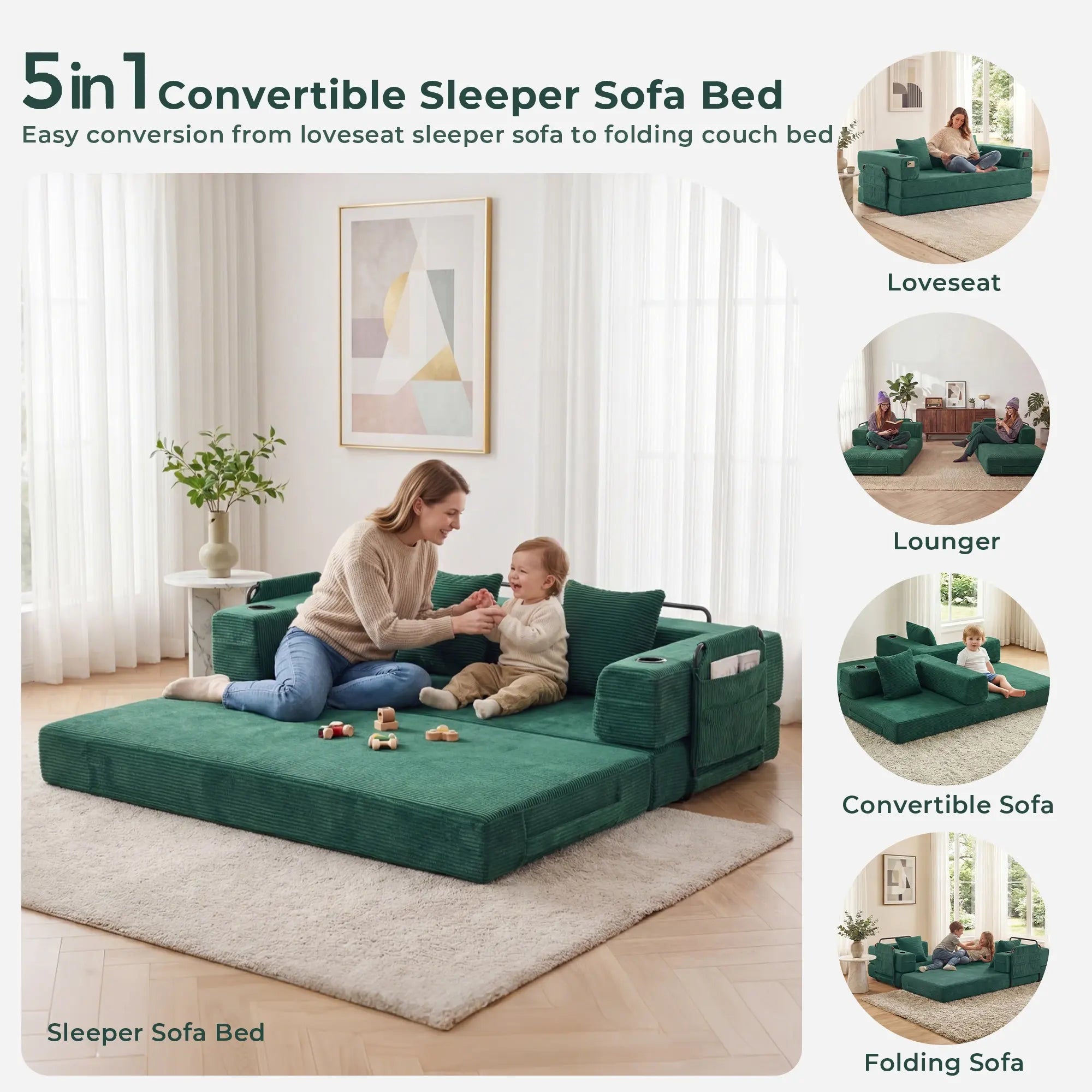 Selene Compressed Modular Sofa Bed-14.2" Seat Height