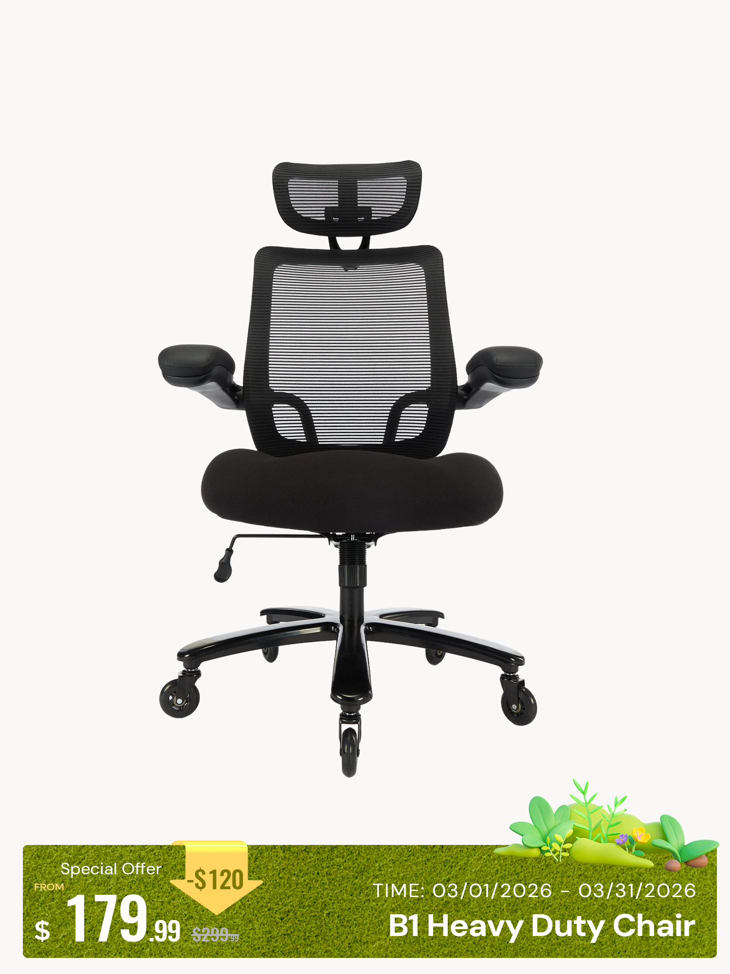B1 Heavy Duty Chair 500lbs with Flip Armrests