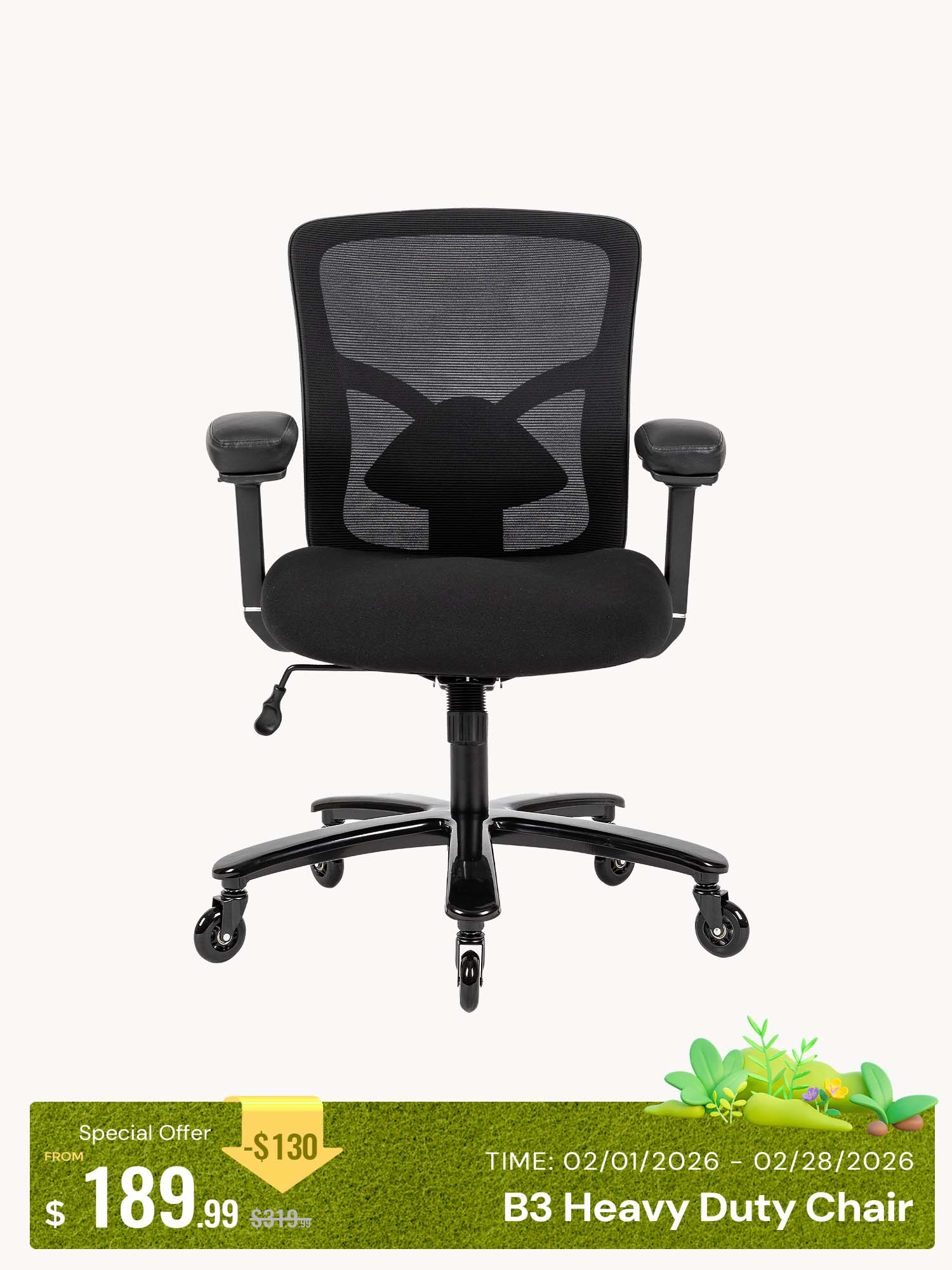B3 Heavy Duty Chair with Adjustable Armrests