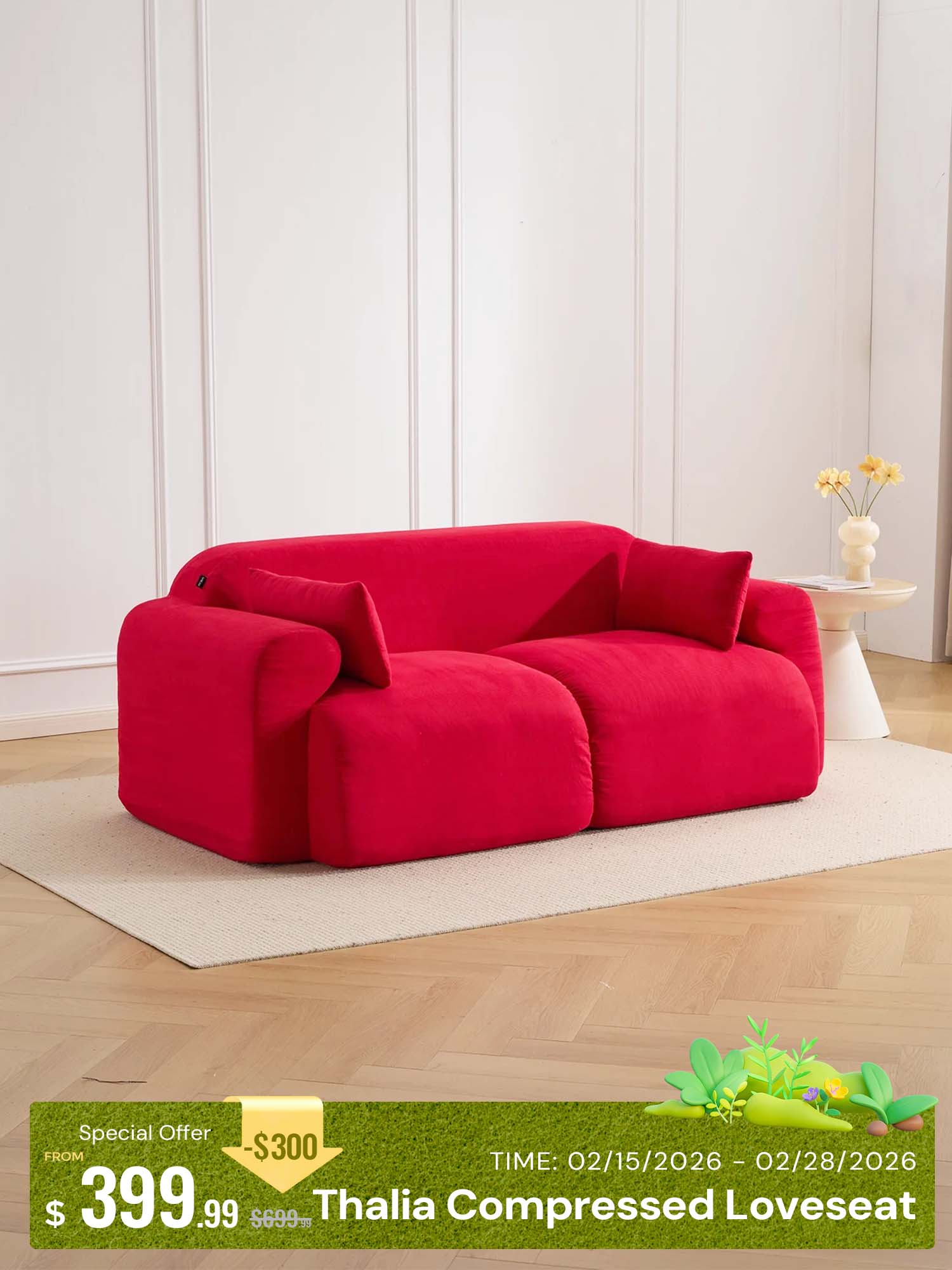 Thalia High-Saturation Compressed Loveseat Sofa