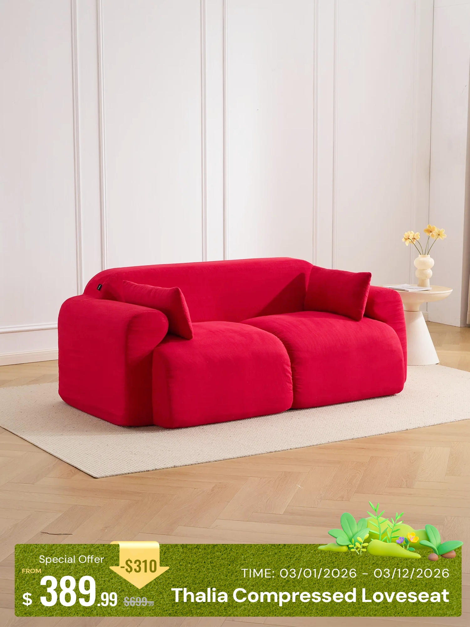 Thalia High-Saturation Compressed Loveseat Sofa