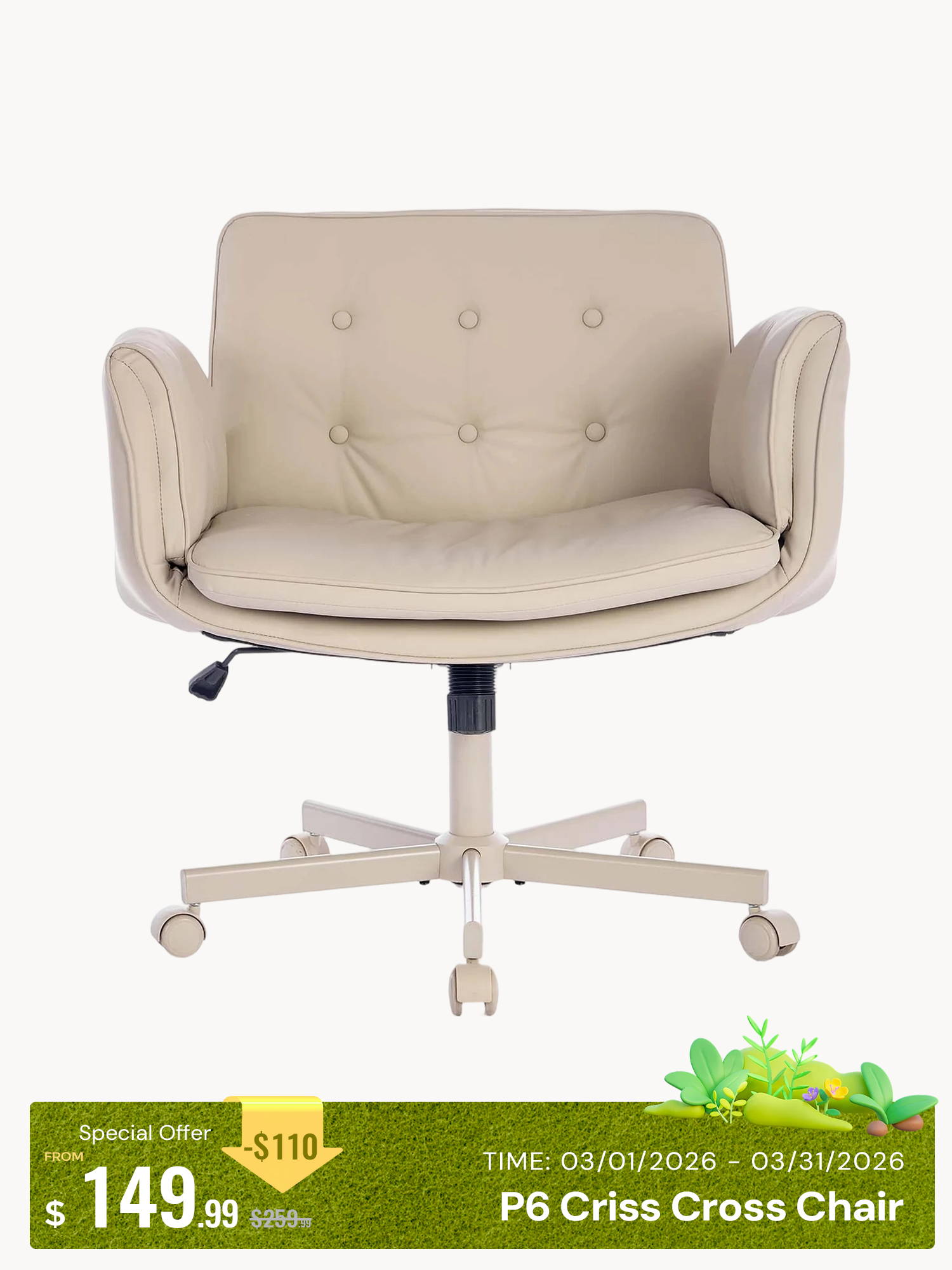 P6 Criss Cross Chair with Pet-Friendly Upholstery and Adjustable Armrests