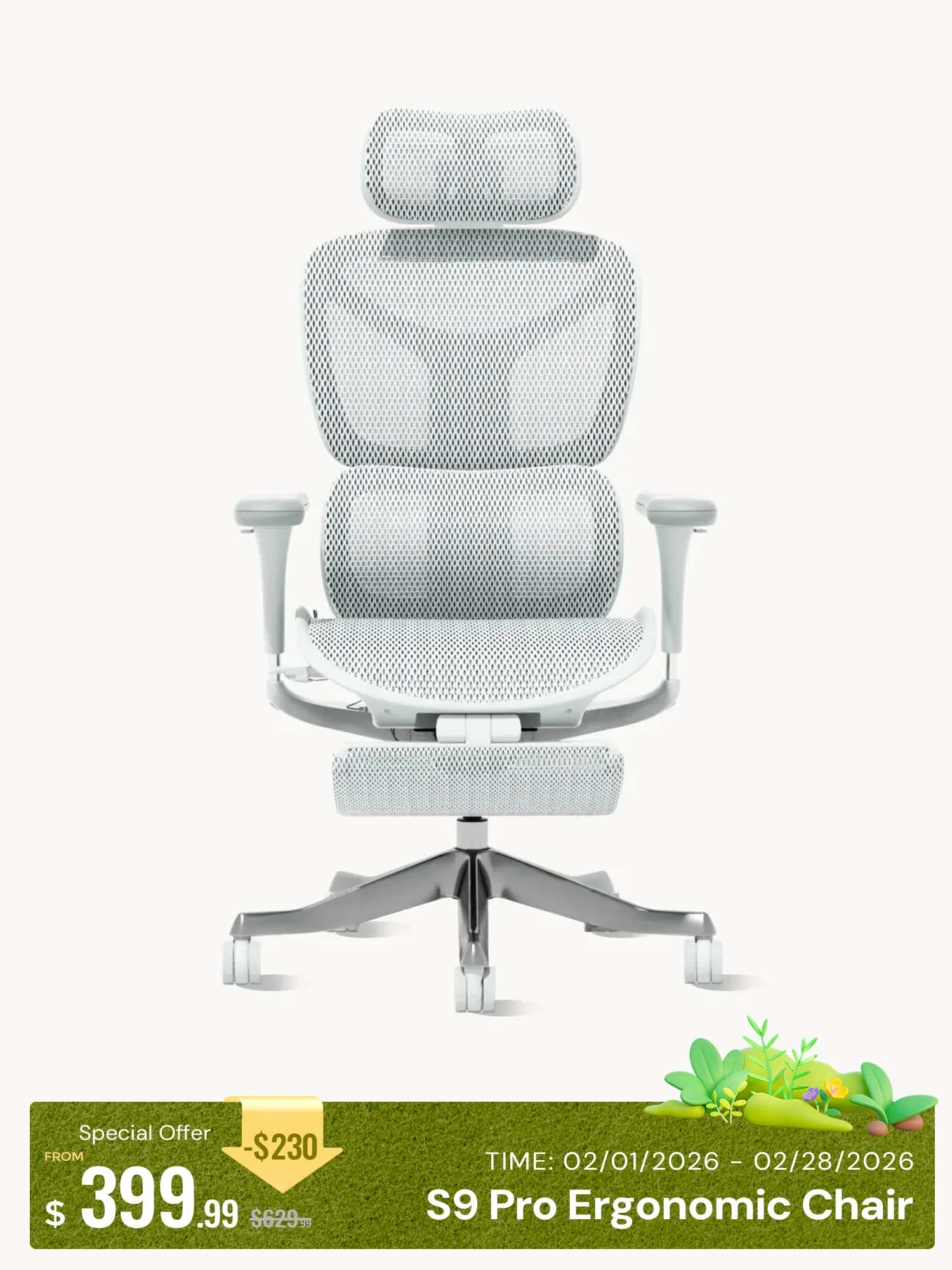 S9 Pro Ergonomic Office Chair with One-Touch Adjustment
