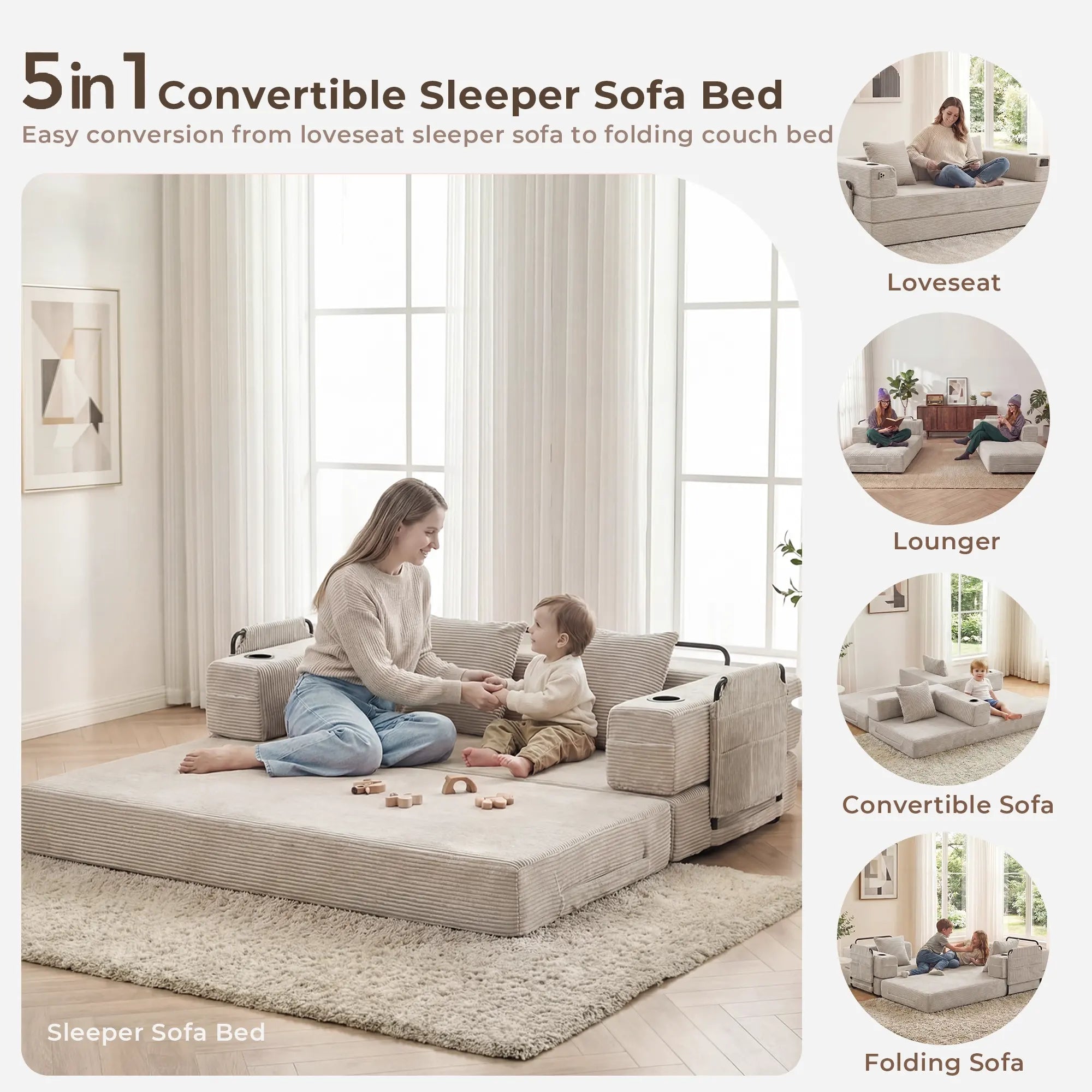 Selene Compressed Modular Sofa Bed-14.2" Seat Height