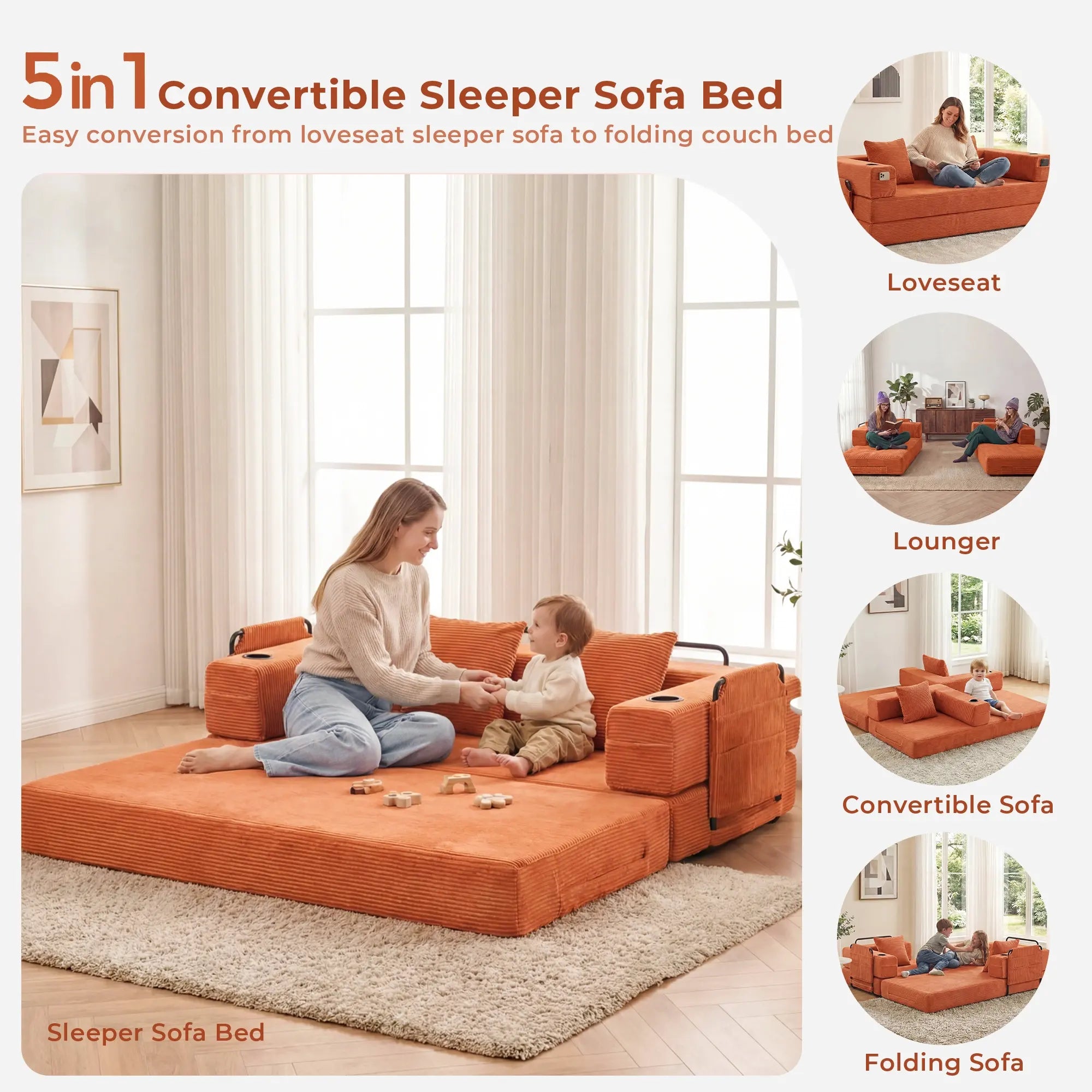 Selene Compressed Modular Sofa Bed-14.2" Seat Height