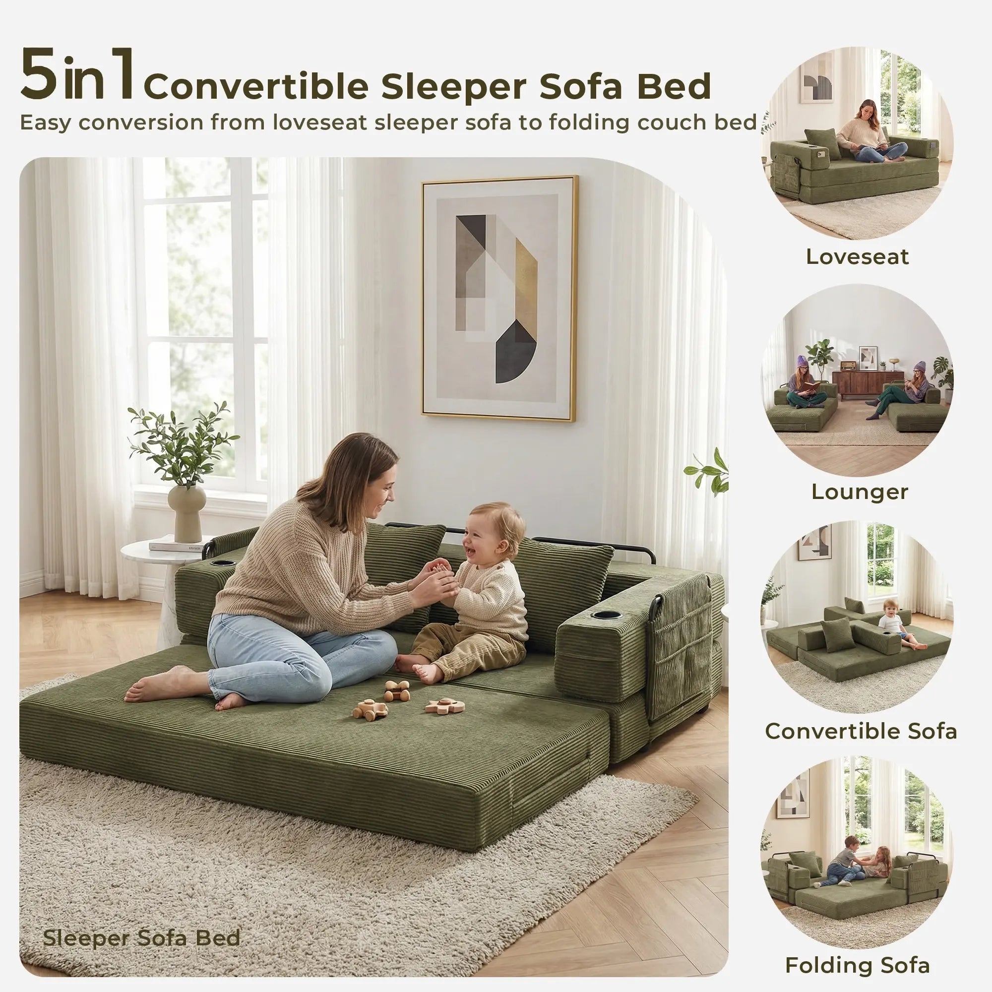 Selene Compressed Modular Sofa Bed-14.2" Seat Height
