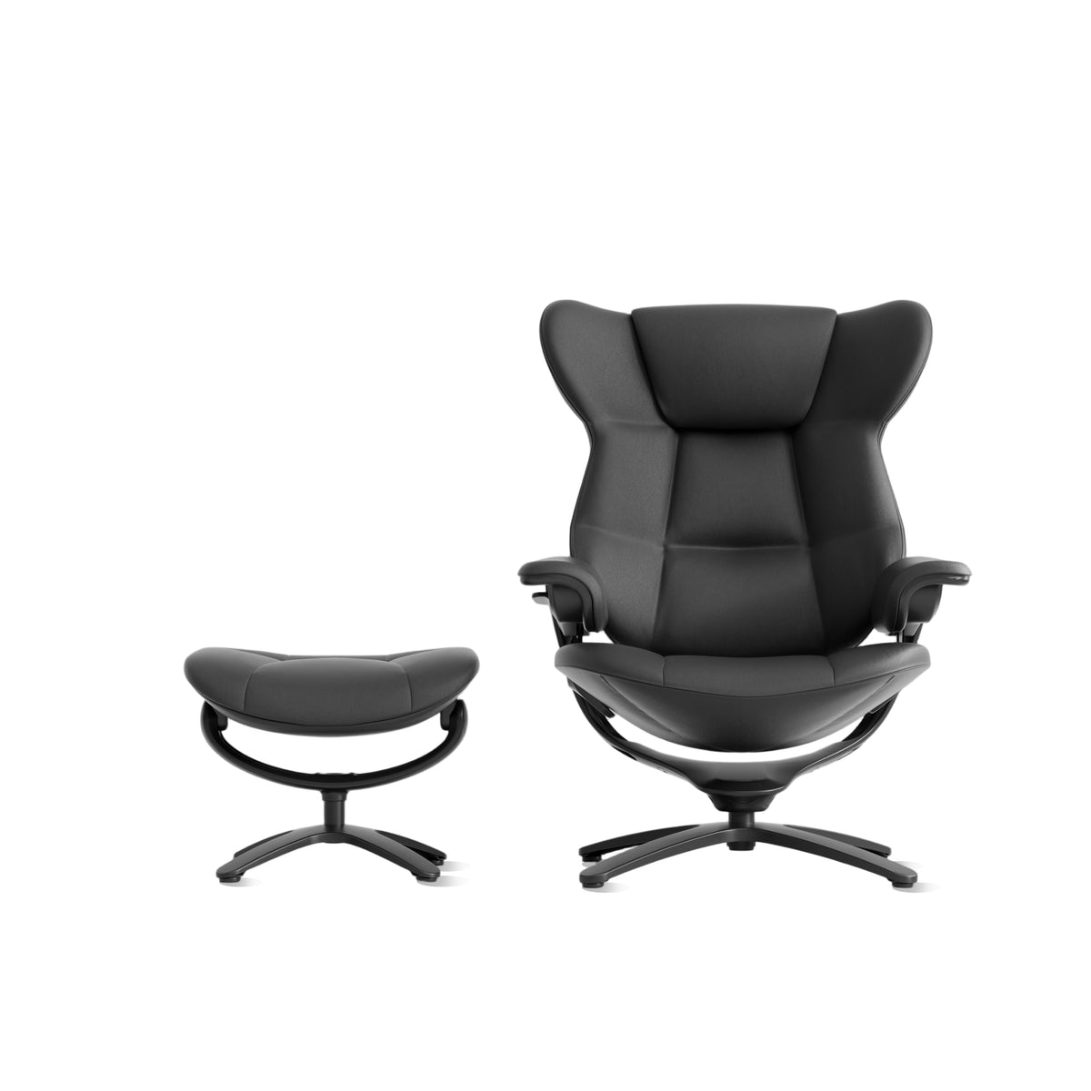 Black recliner lounge chair with ottoman, front two-piece set with tufted back padding