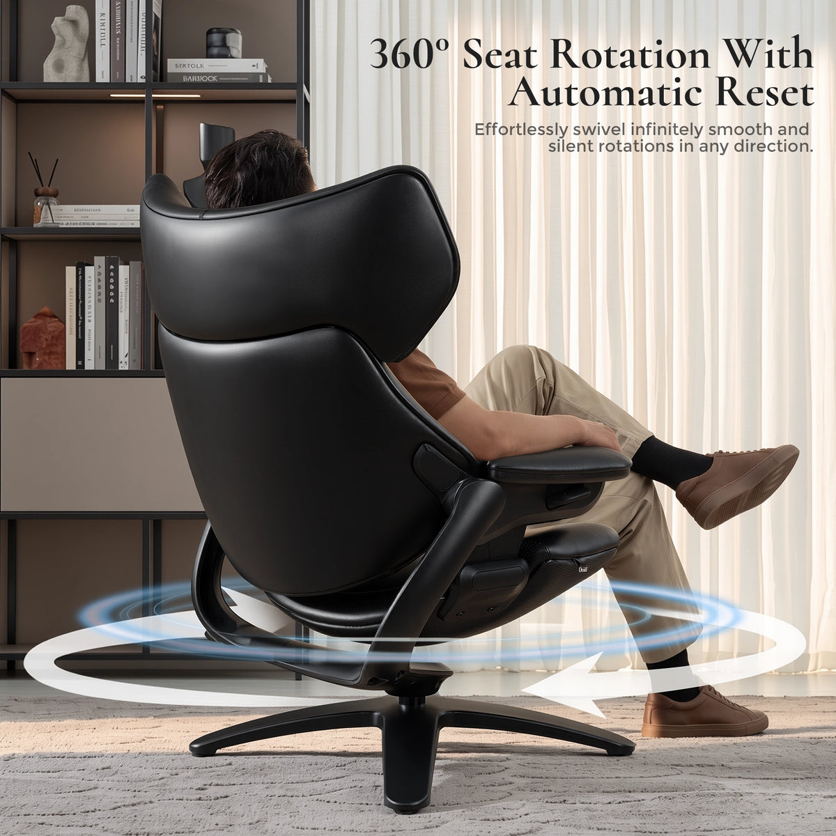 Black recliner lounge chair with ottoman, 360° rotating seat with armrest