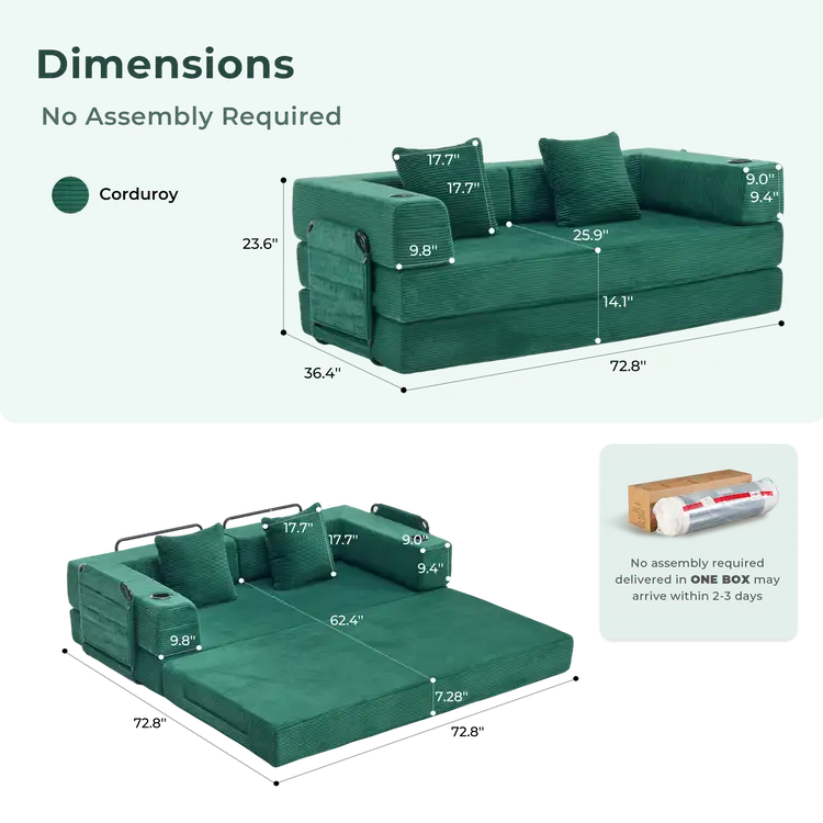 Selene Compressed Modular Sofa Bed-14.2" Seat Height