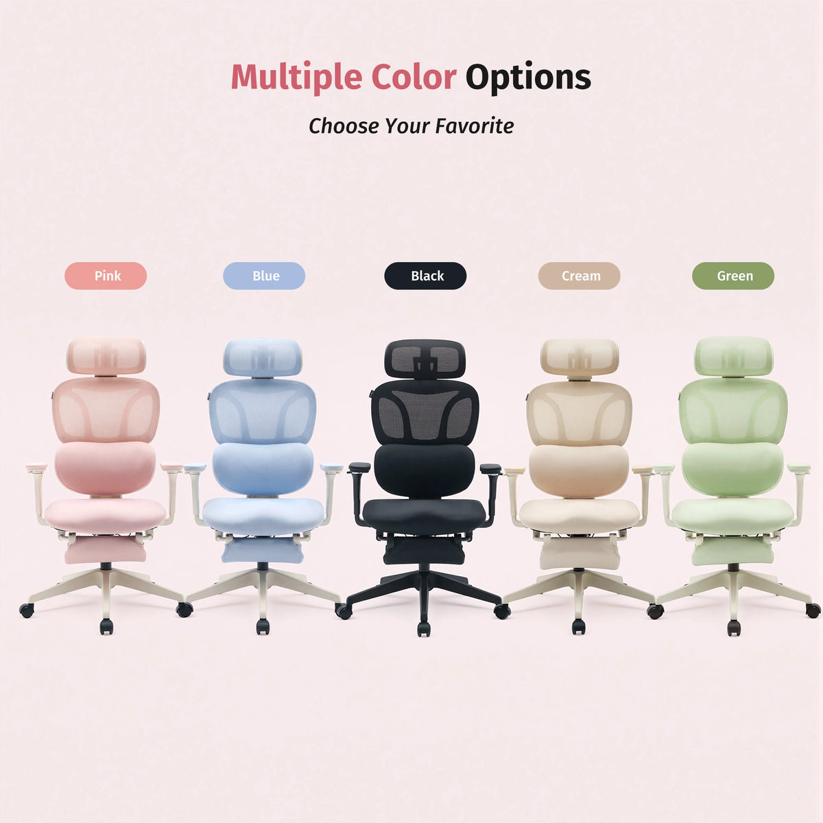 Ergonomic office chair set with cushioned headrest and seat in several colors