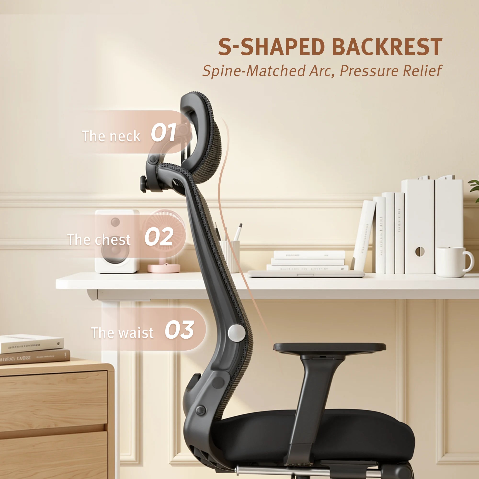 S4 Ergonomic Desk Chair with Foldable Backrest
