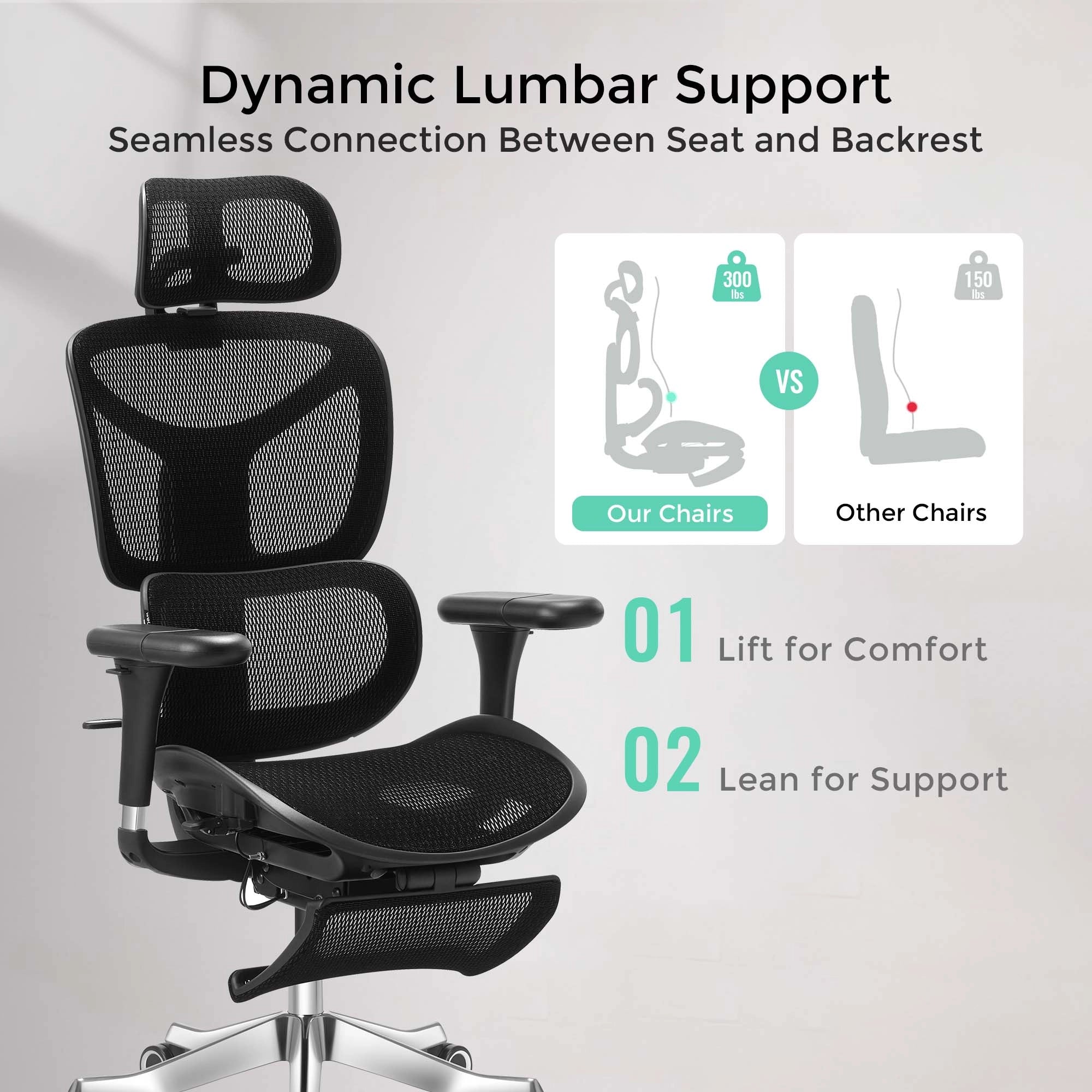 Black ergonomic office chair with mesh backrest, adjustable seat, and five-star base