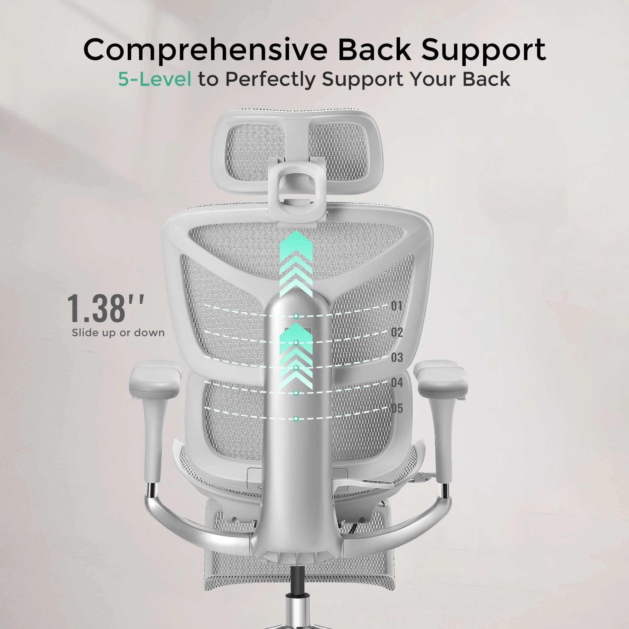 White ergonomic office chair with breathable back mesh and adjustable lumbar support.